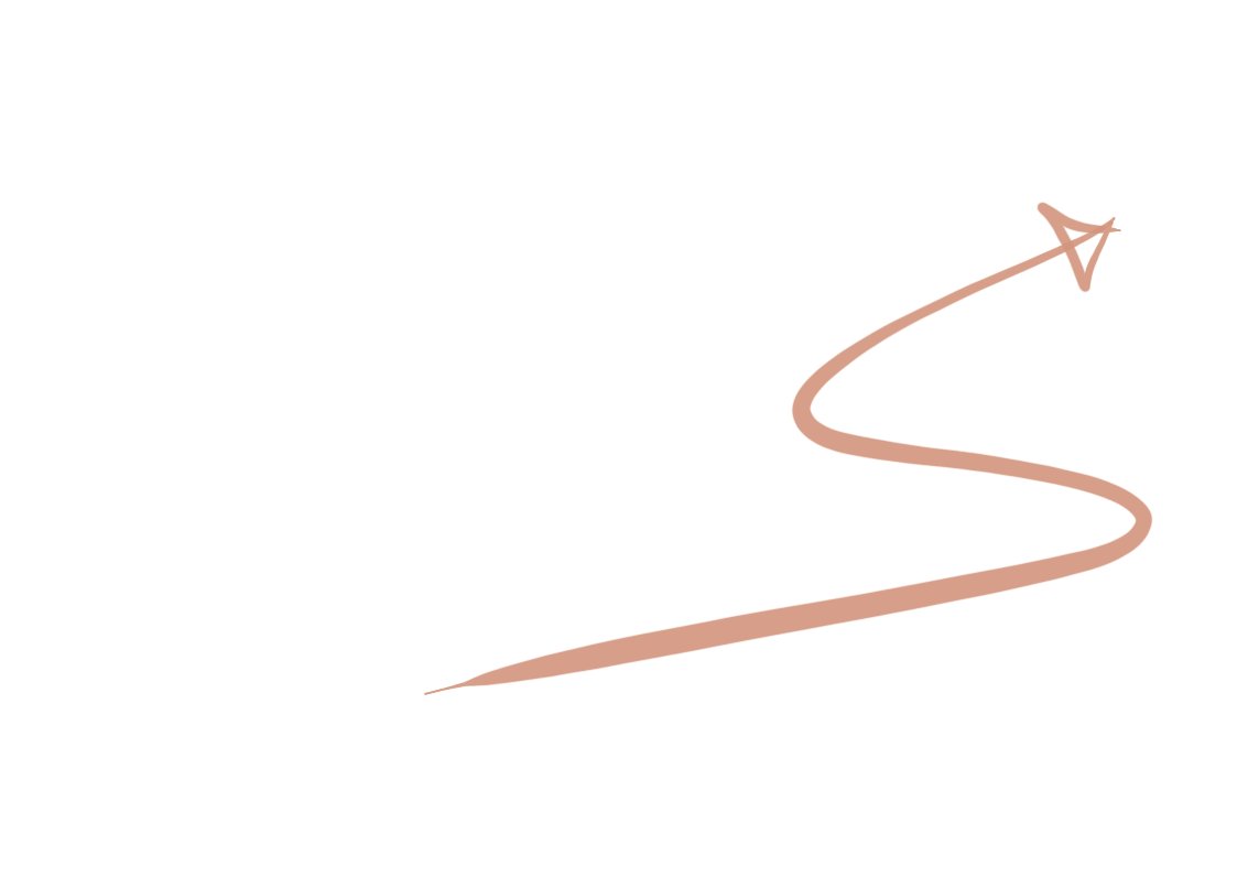 A whimsical drawing of a winding path leading to a paper airplane at the top right, set against a black background.