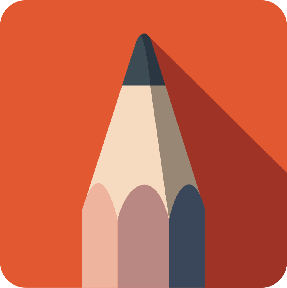 Illustration of a colored pencil with a shadow on an orange background.