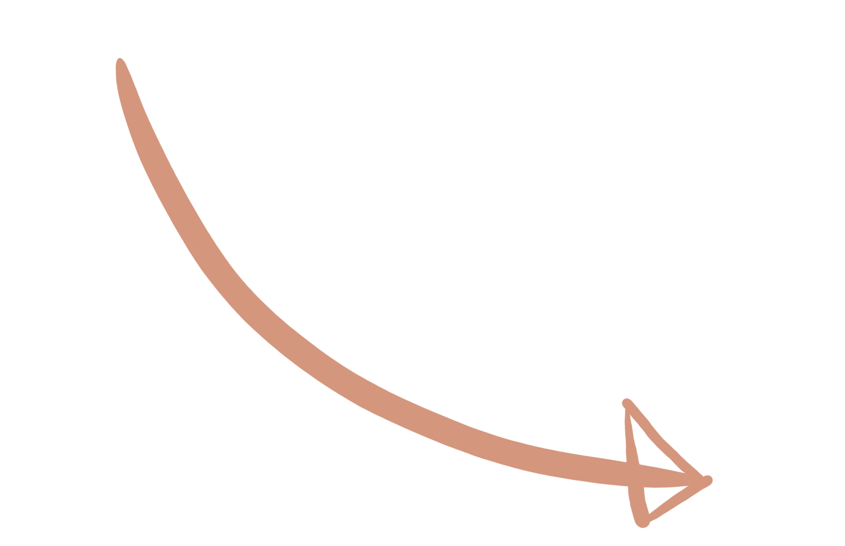 A downward pointing curved arrow in beige color.