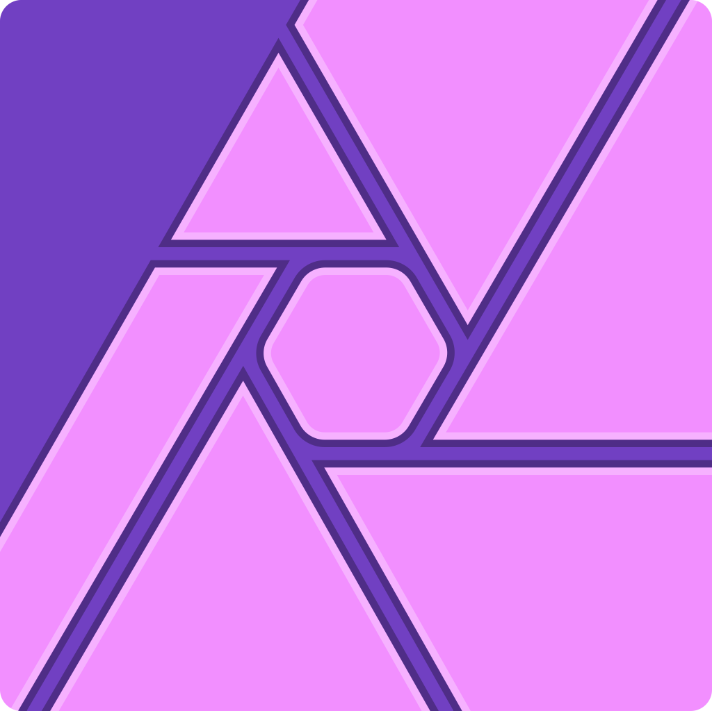 A geometric abstract pattern with various purple and pink shapes, including triangles, hexagons, and rectangles, outlined with dark purple lines.