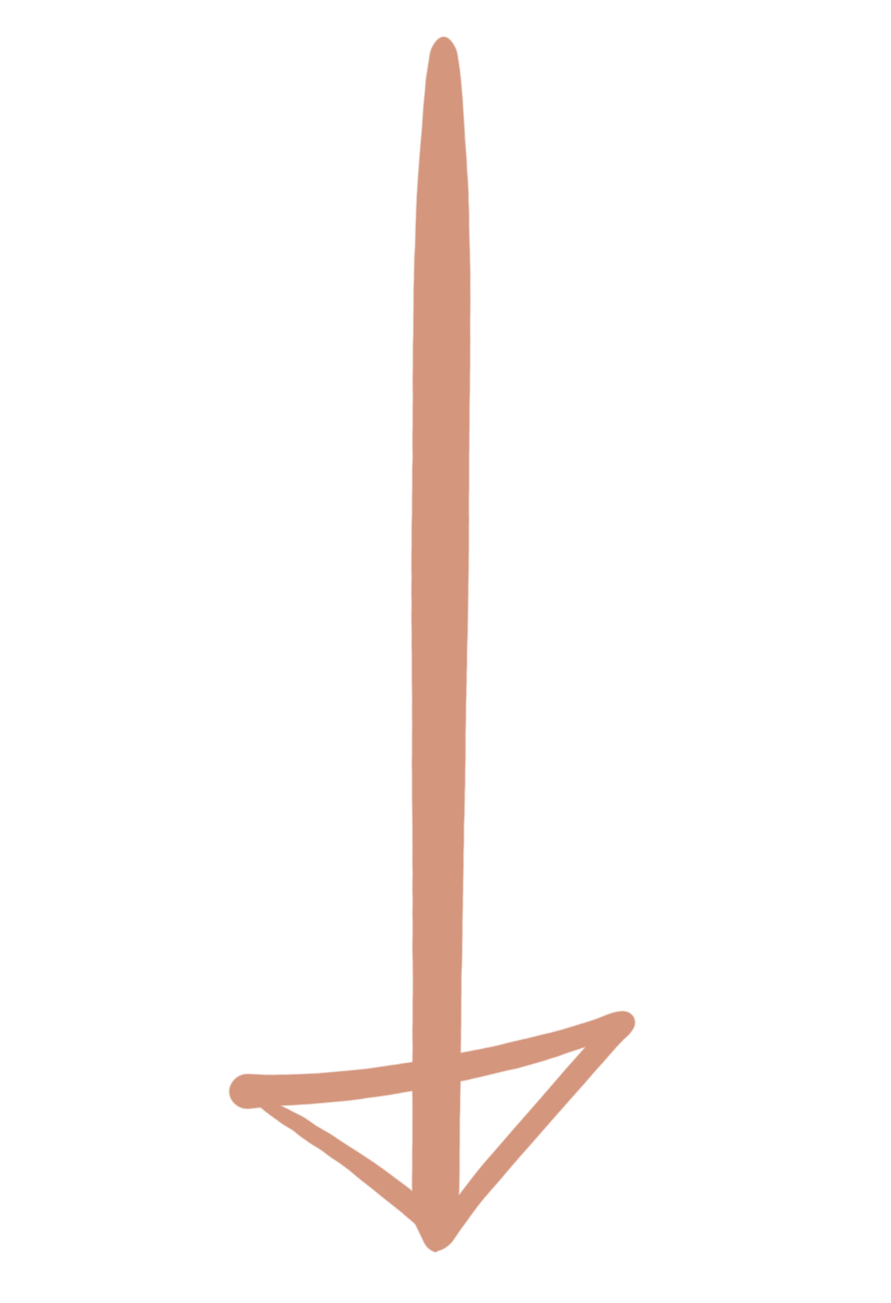 A hand-drawn arrow pointing downward, colored in light brown or tan.