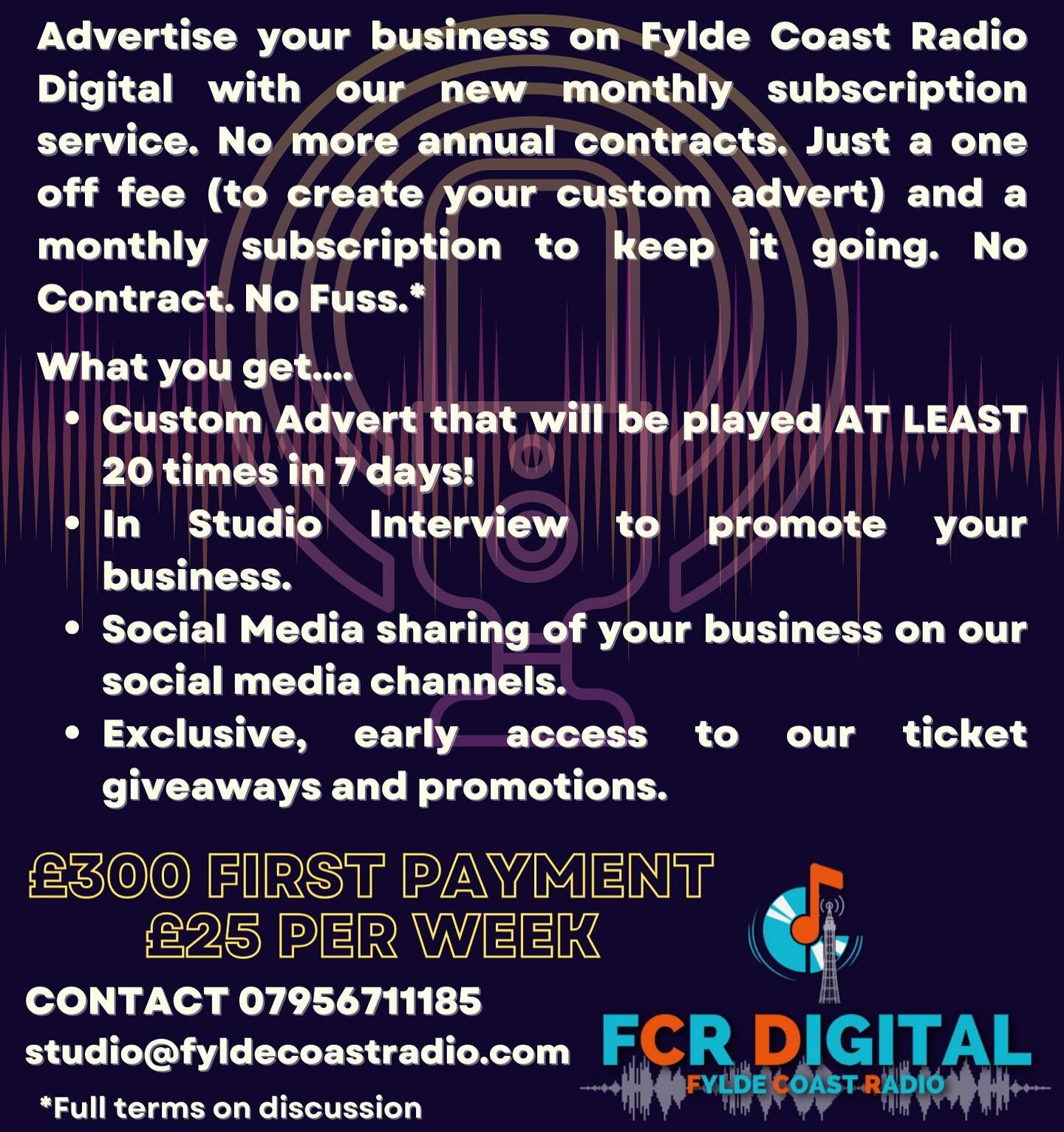 Do you have a small business with a small budget?

Do you want to advertise in the radio but not be stuck in a 12 month contact?📑

If you answered YES 👍🏼 to either of those questions then you need to talk to us about our new rolling month advertis