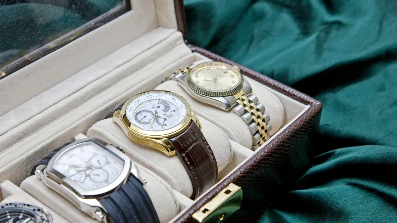 Luxury mechanical wristwatches in a watch care box