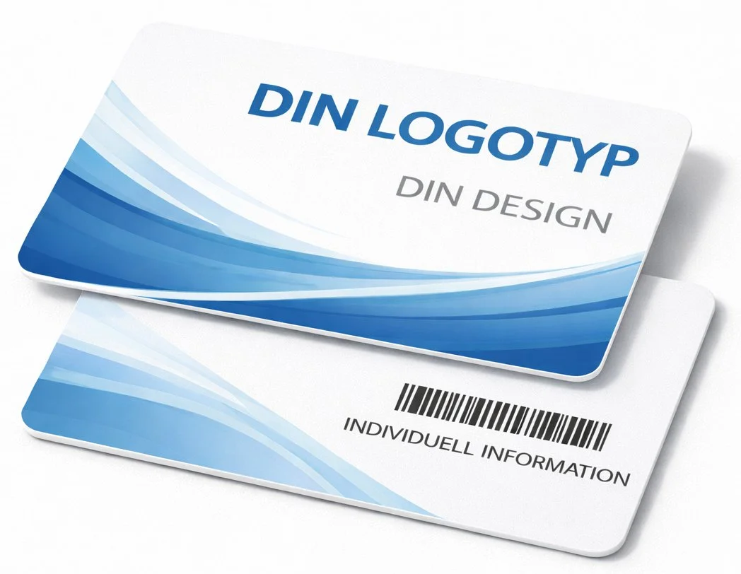 Exempel på plastkort med tryck i egen design med individuell information