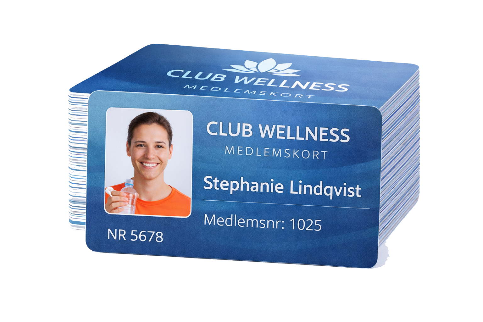 Medlemskort i plast med tryck för wellness- och hälsoverksamheter. Kort i standardformat med foto och medlemsnummer, producerade i slitstark plast för lång livslängd och ett seriöst intryck.
