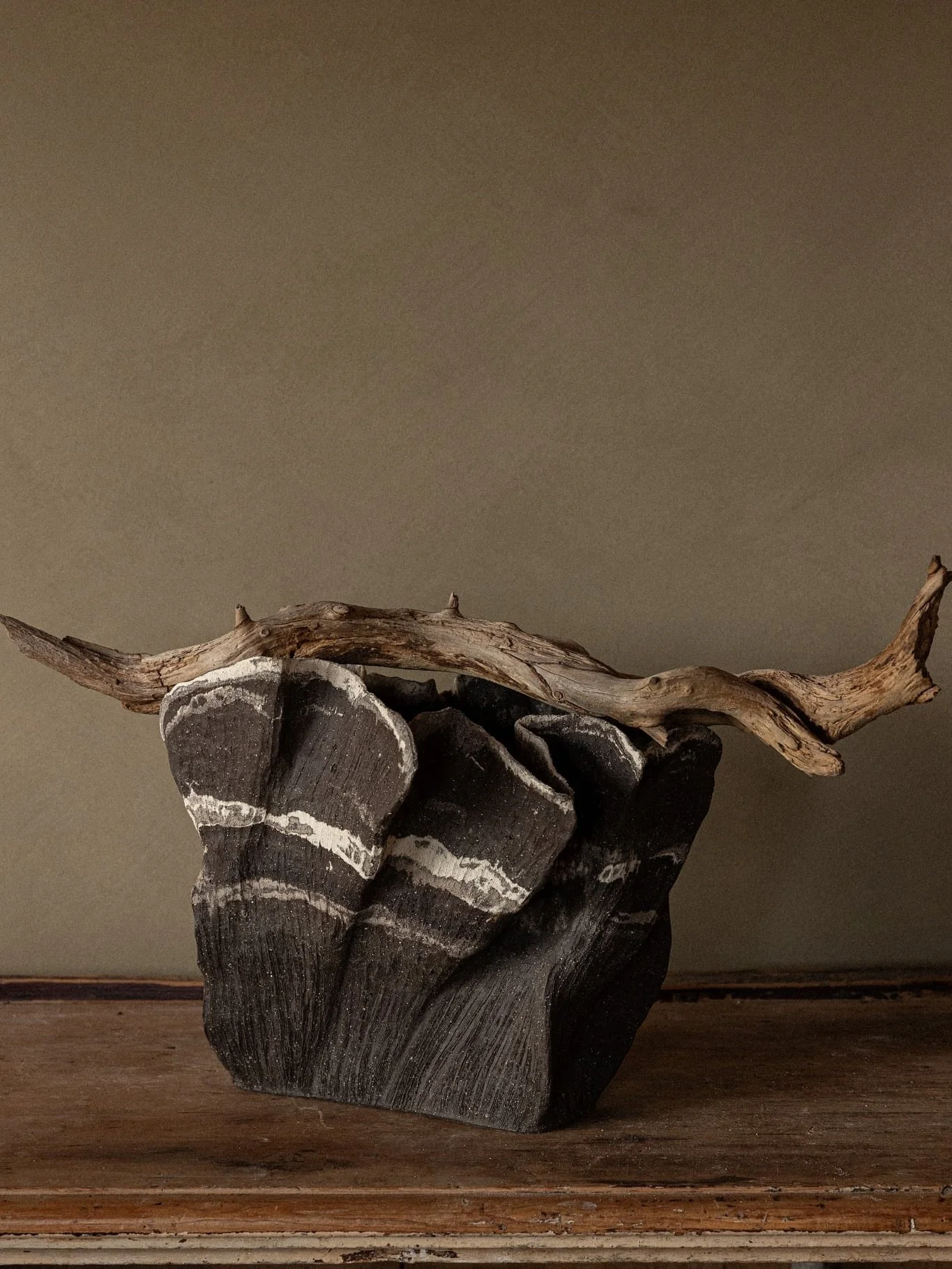 An experiment in form and texture. Clay and wood meeting somewhere between sculpture and landscape.

latest firing.
#pottery #homedecorceramic #ceramicvase #handmadevase #potteryvase #ceramicsofinstagram #ceramicsofinstagram #vasedesign #ceramic #cer