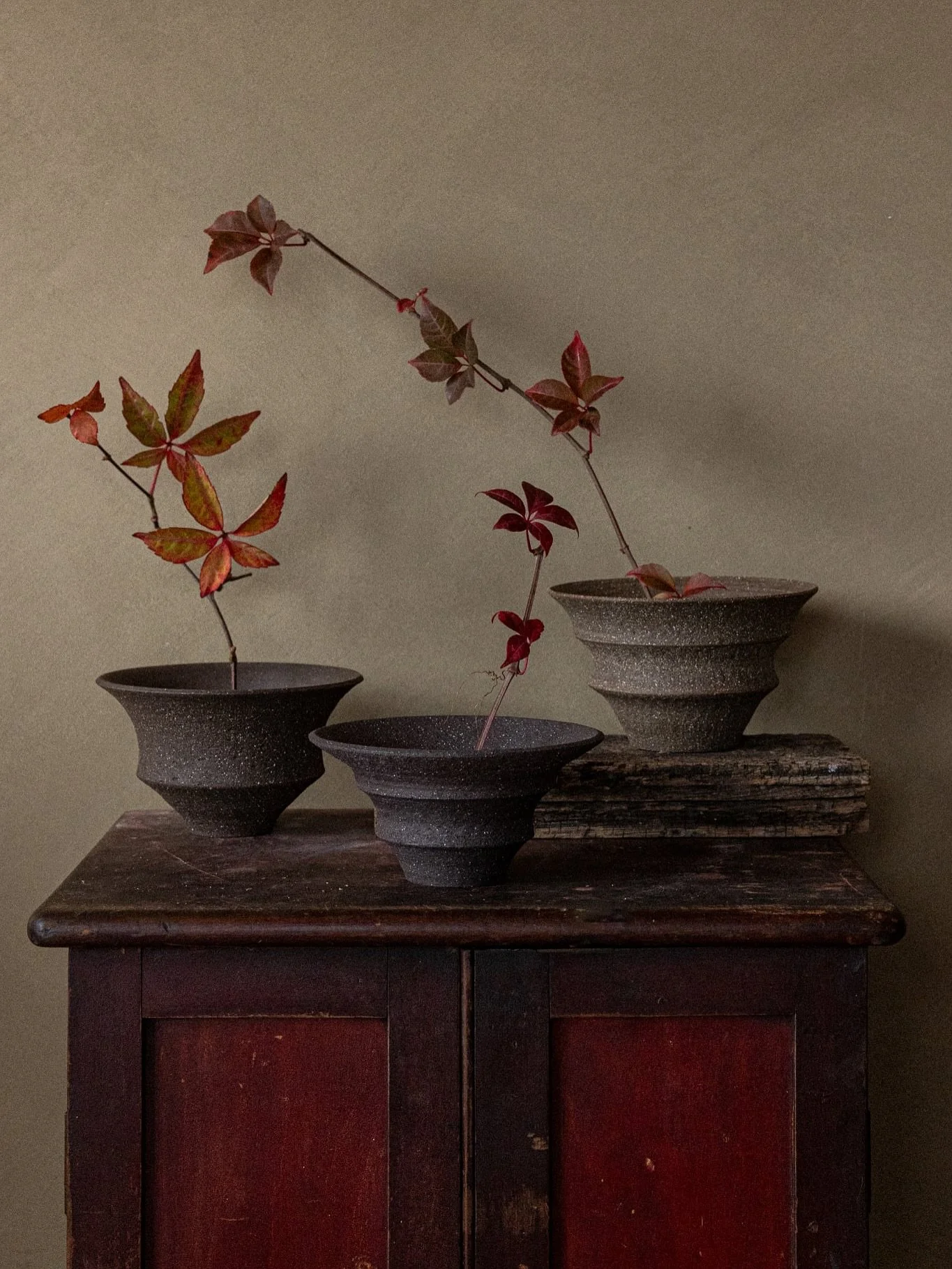 I made these vases a few weeks ago with floral arrangements in mind. I&rsquo;d been waiting for our Virginia creeper vine (how cool is that name?) to turn red before taking photos &mdash; but when I checked today, most of the leaves had already falle