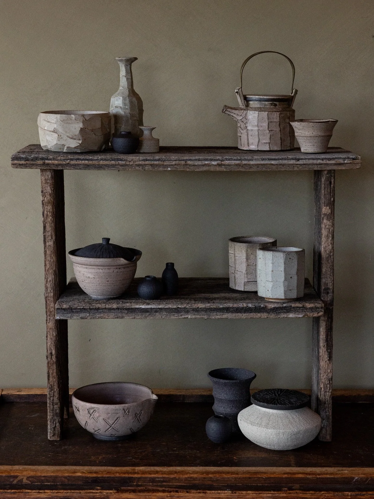 A group of pots&mdash;some new, some old. I&rsquo;ve always loved seeing my work gathered like this; it weaves a stronger visual narrative. Together, they start to feel like a quiet still life, each piece holding its own story while belonging to some