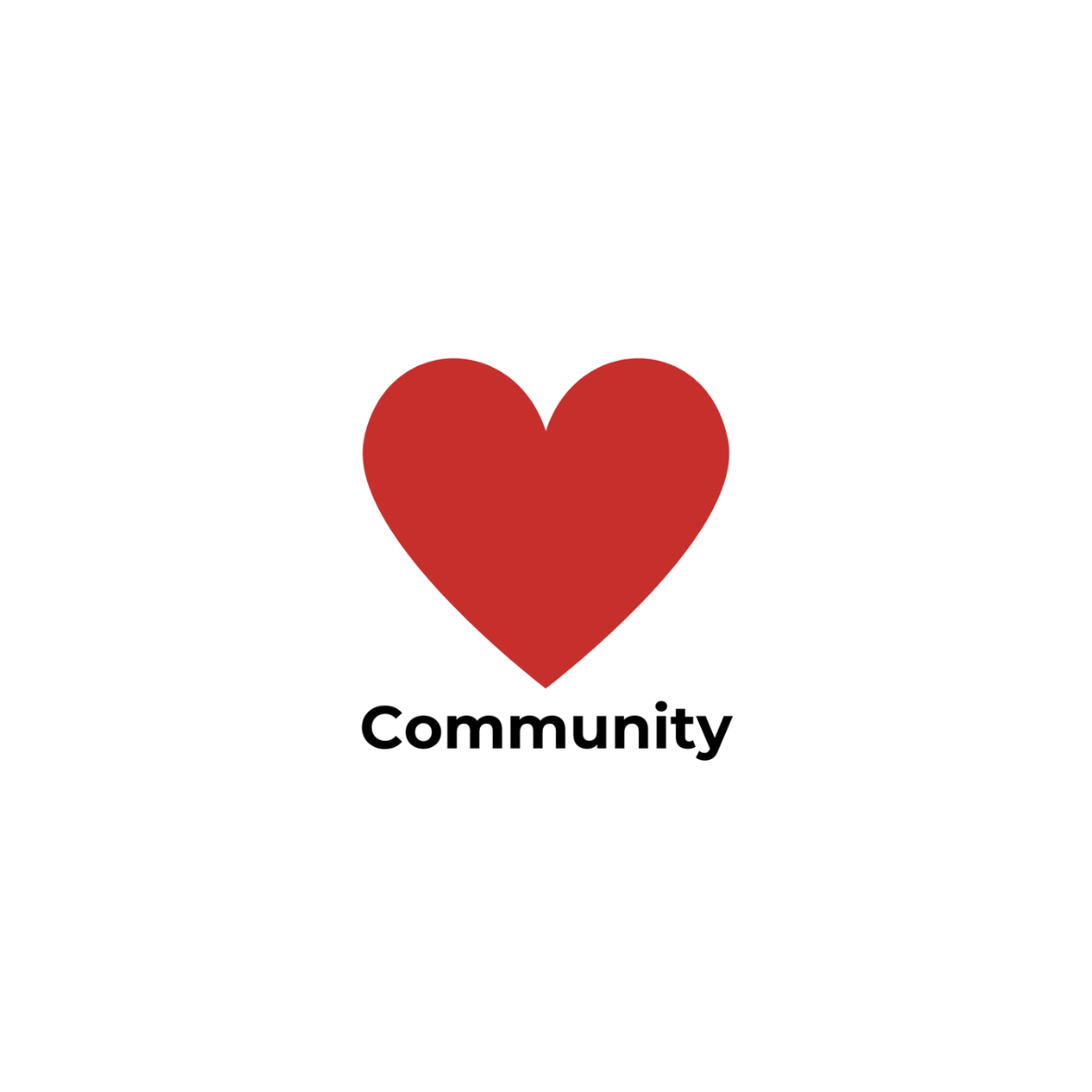 A red heart icon with the word 'Community' in black text below it.