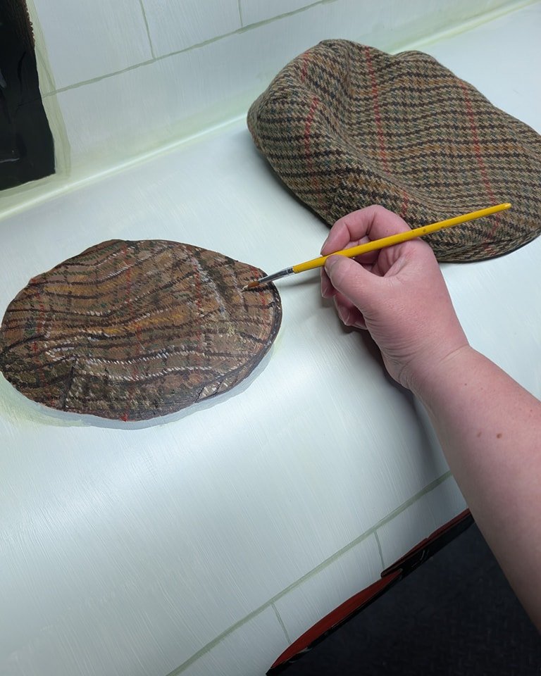 Still out working in my makeshift shed studio tonight! Sometimes I regret how much detail I have in my design 😂 you'd think I'd have learnt after my (very detailed!!) sheep for flock to the show but yet here I am painting tweed! 😆

 #alwaysbusy #wi