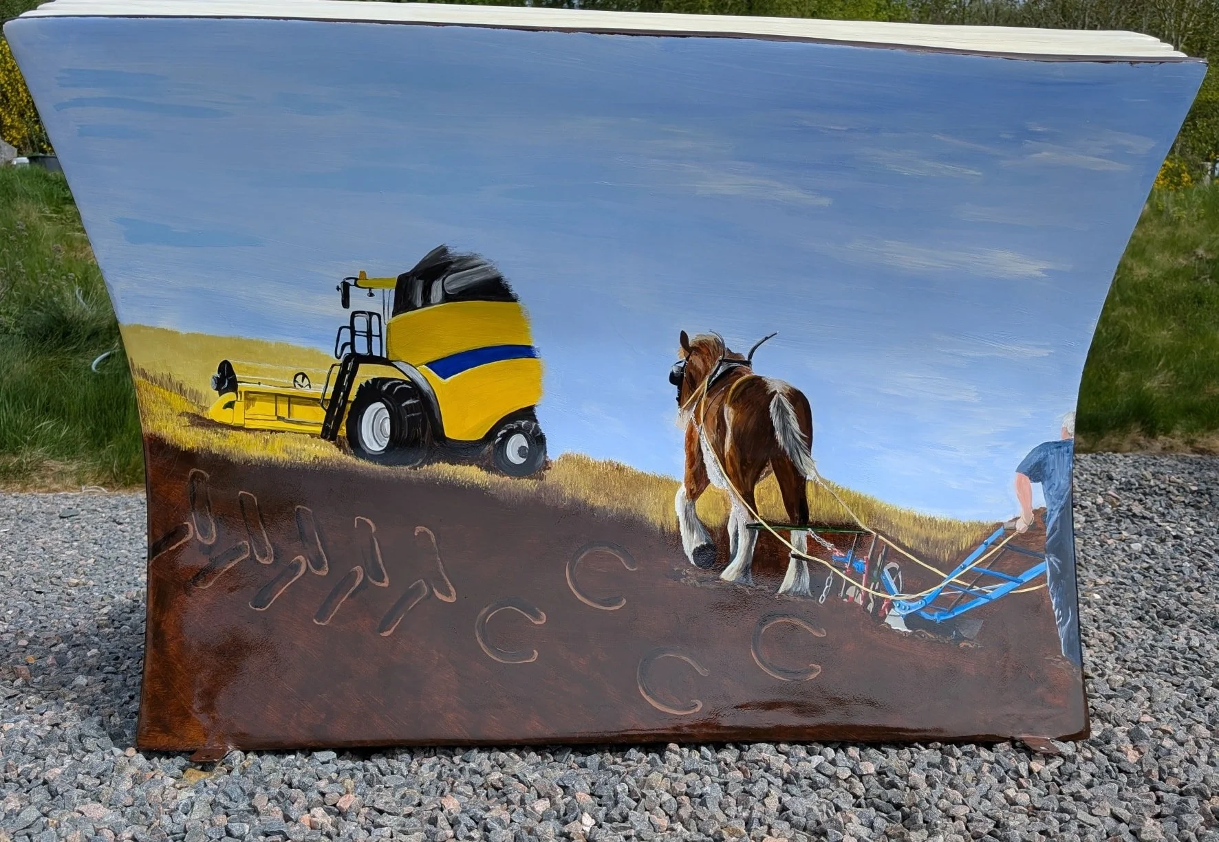 The story of the back of the Bookbench...

The back of the bench, or cover of the book, has had a lot less attention than the front. It definitely deserves some attention though!  The idea and inspiration was to show both the farming calendar from pl