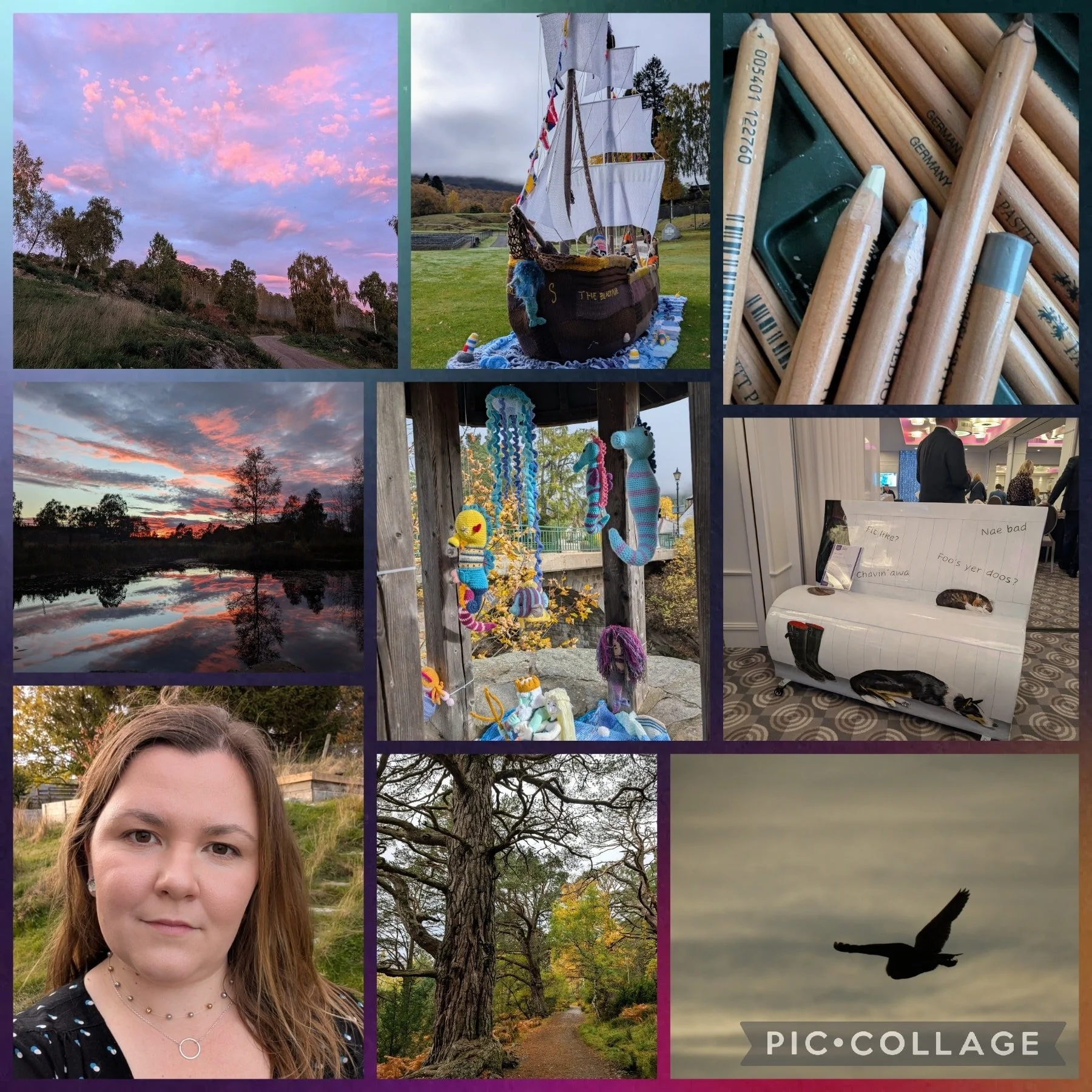 October was a month of walking, adventures, amazing skies, the start of Christmas commissions, some time with the camera, the finale of the Bookbench trail and the amazing Deeside Knitwit trail in Braemar which has become a real October highlight for