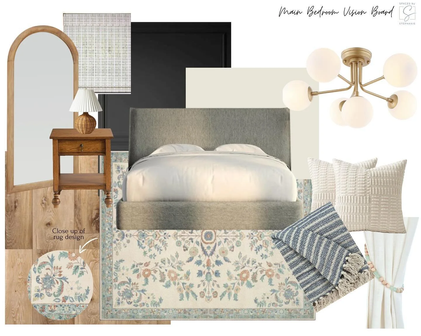 We are swooning over this coastal cottage main bedroom and office design!

These clients had recently moved into a modern farmhouse new build, but loved a more classic design.  They loved the color of the main bedroom accent wall the builders did,  a