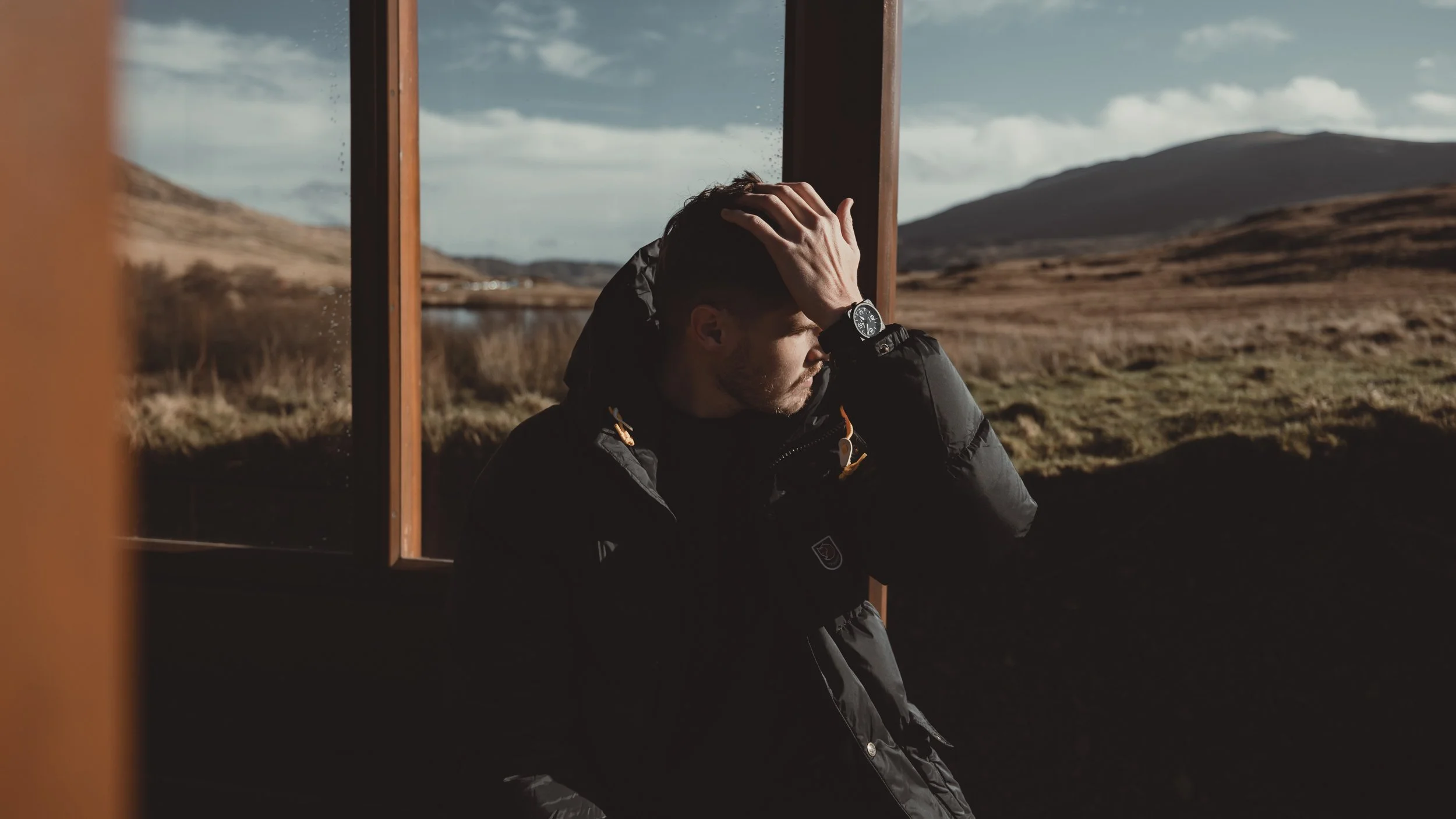 A photograph of Rob Ash in Snowdonia bus shelter