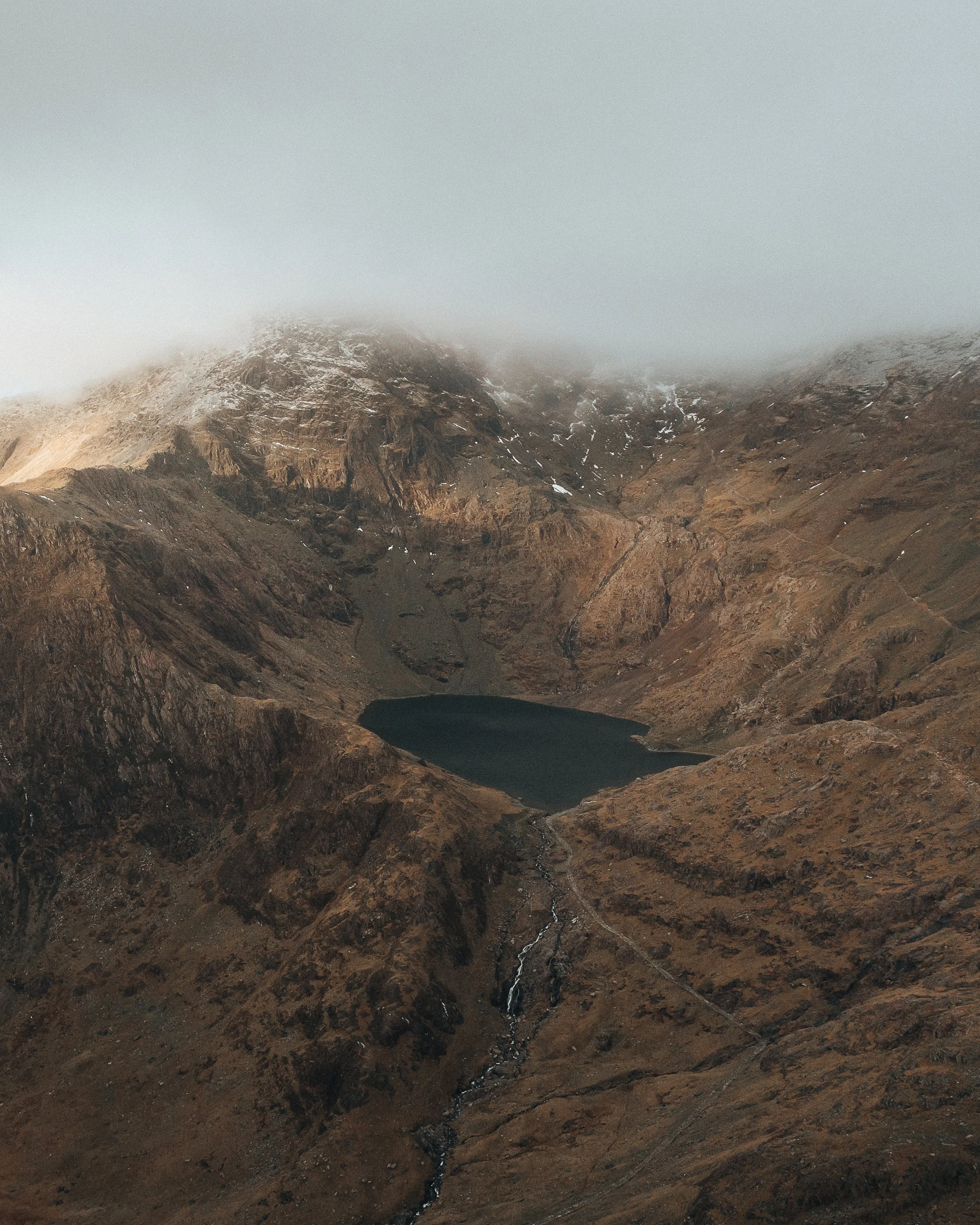 A drone photograph of Snowdonia alpine lake, photographed by landscape photographer Rob Ash
