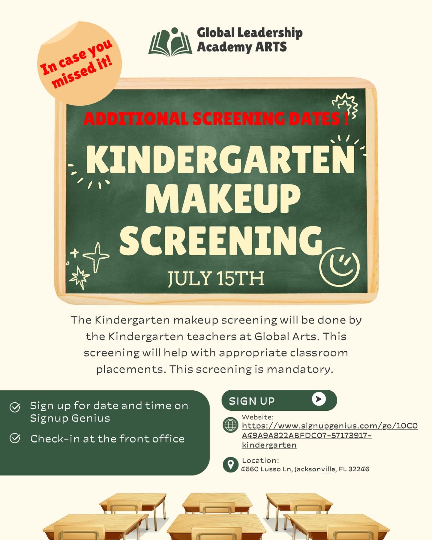 📣📣 Attention all incoming Kindergarten Parents! 📣📣
If you missed the MANDATORY Kindergarten Screening, there is a make up day on July 15th!!
Please use the link in bio below to sign up for an appointment.
This is very important for us so that