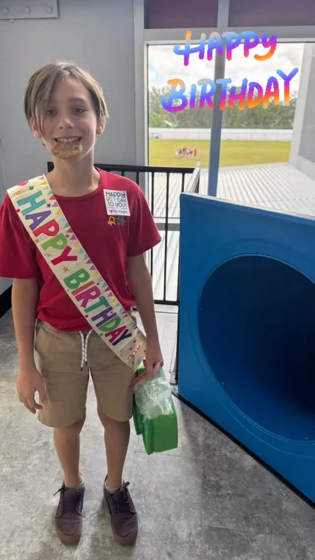 At our arts school, birthdays come with a splash of fun and creativity — and a ride down Big Blue, our famous slide! 💙✨ Whether they twirl, pose, or giggle all the way down, our students (and teachers) celebrate their special day with color, j