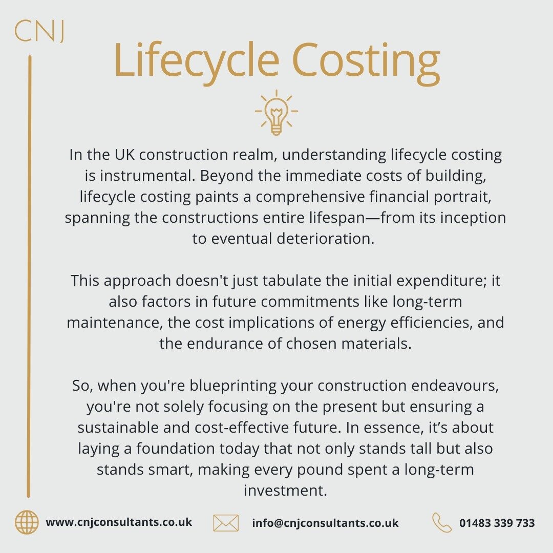 At CNJ, we believe in delivering value beyond the initial construction phase. Lifecycle costing, a pivotal aspect of our quantity surveying services, enables us to provide you with a comprehensive financial overview of your project's entire lifespan.