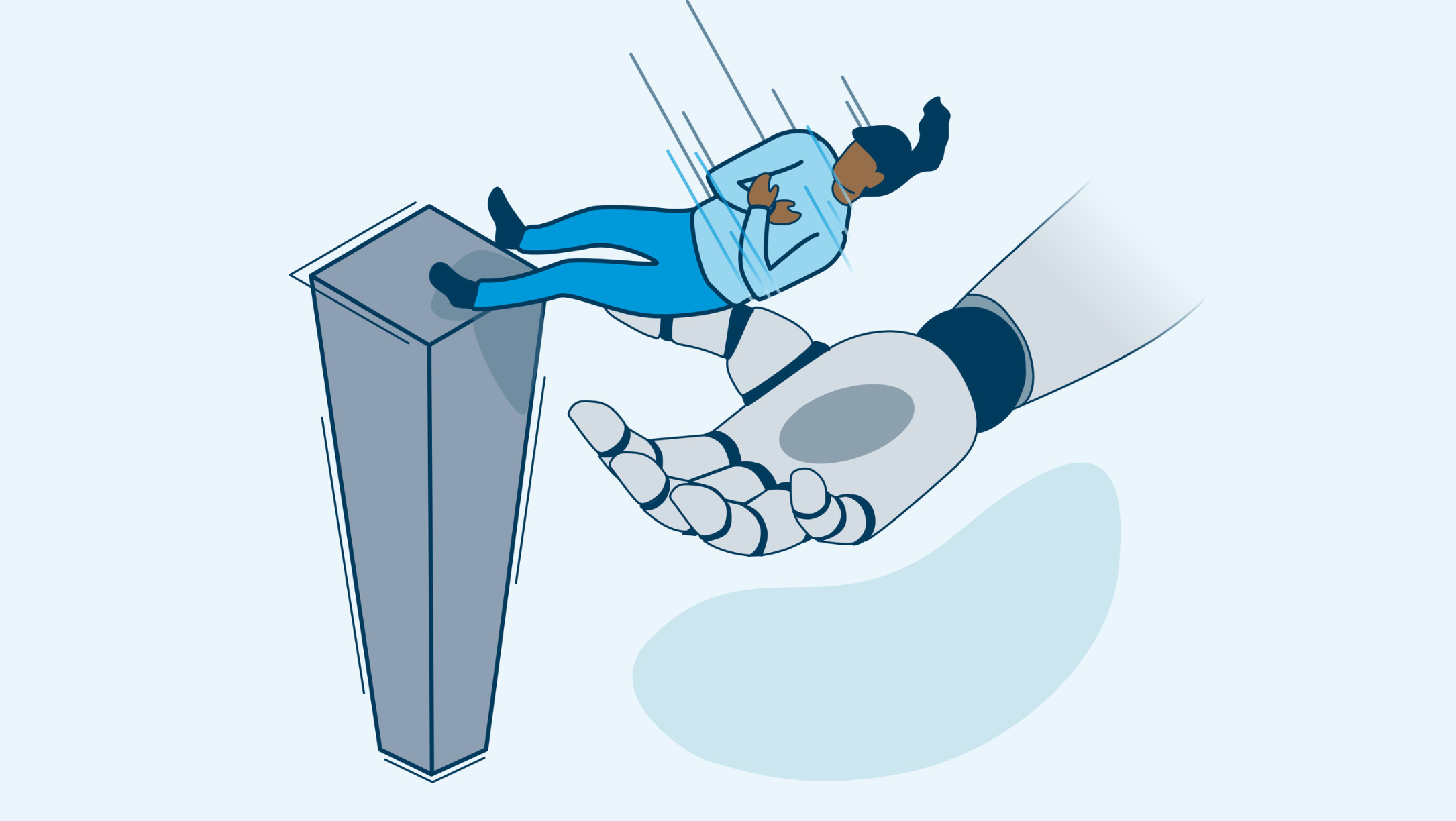 illustration of person trust falling into a robotic hand