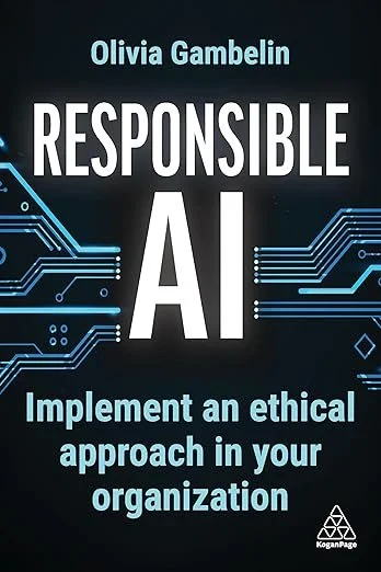 The cover of 'Responsible AI' has a black background with some abstract line graphics, with the title in large white bold font