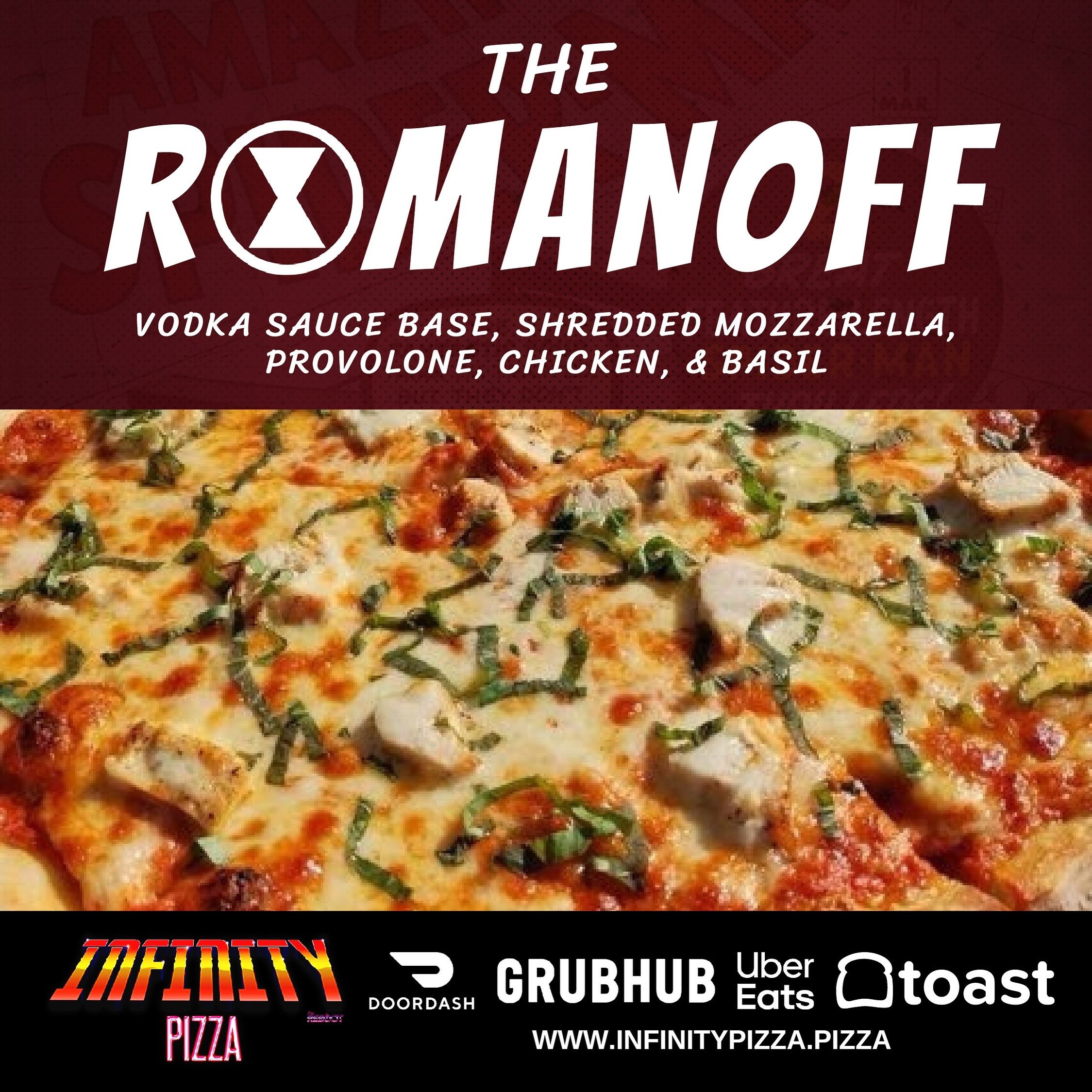 Introducing &ldquo;The Romanoff&rdquo; our pizza chefs have put together this pie with vodka sauce base, shredded mozzarella, provolone, chicken, basil 🤤 
You want it, we have it: order on any of our delivery apps (@toasttab is our fave!) 🍕