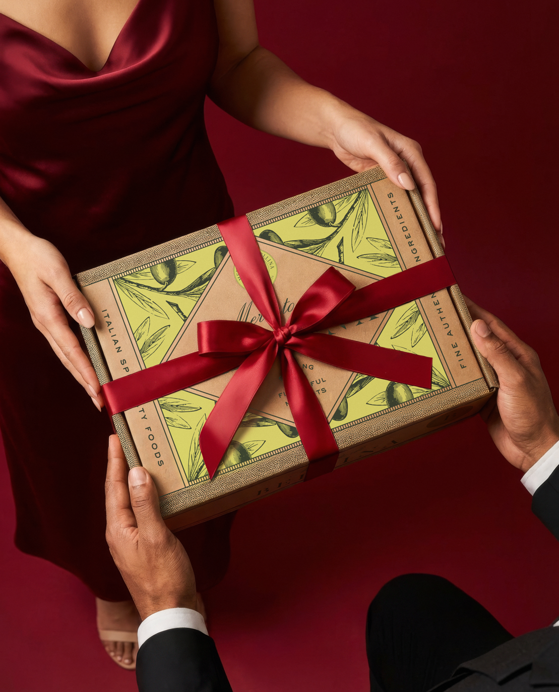 Product lifestyle photography image Mercato di Bellina gift baskets Valentine's gift basket cookies truffle chocolates espresso martini cube trifulot Be My Valentine AI content creation creator product design image retouch