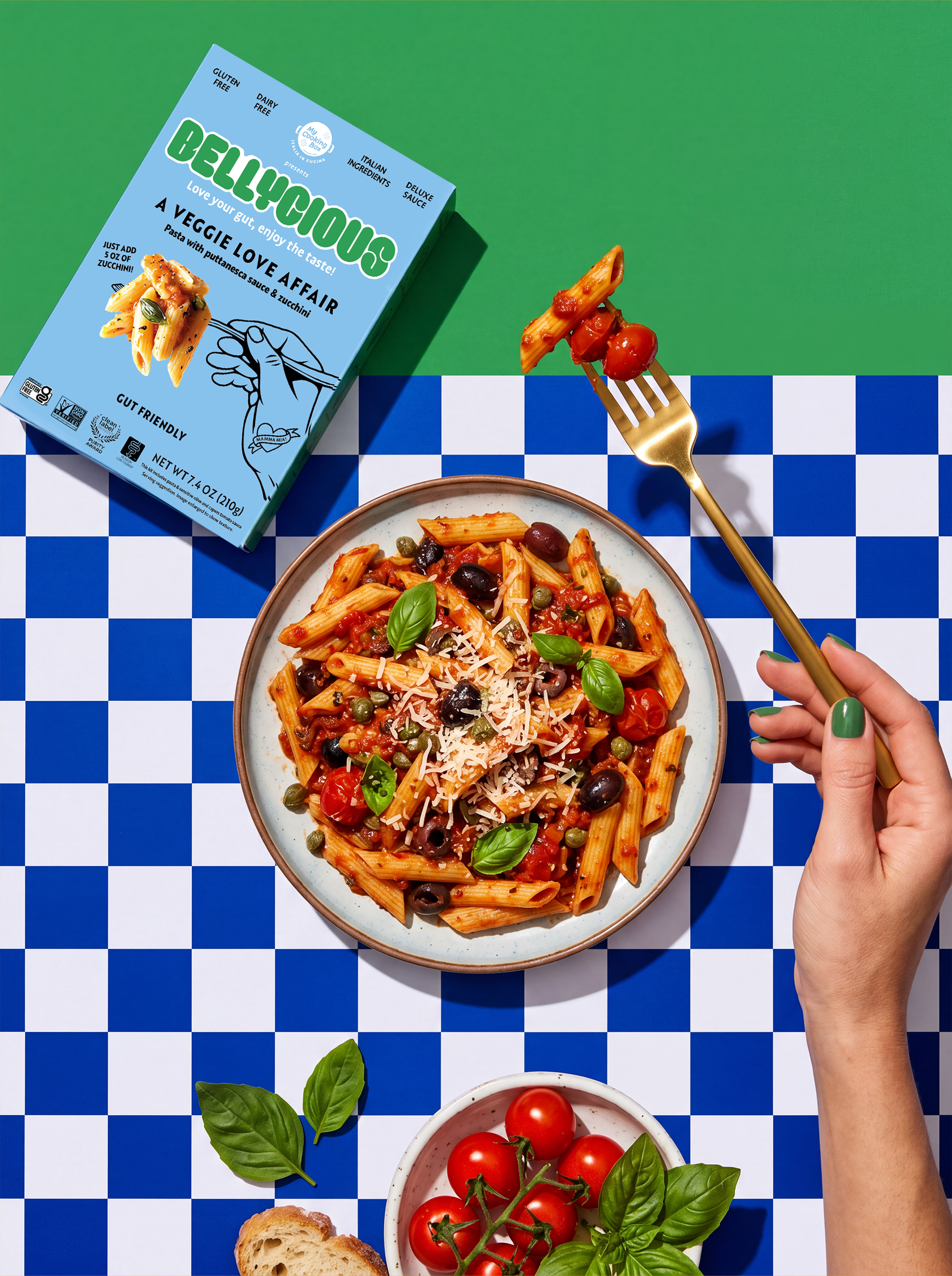 Bellycious pasta meal kit food product ecommerce design designer Amazon Walmart lifestyle AI product retouch pop art