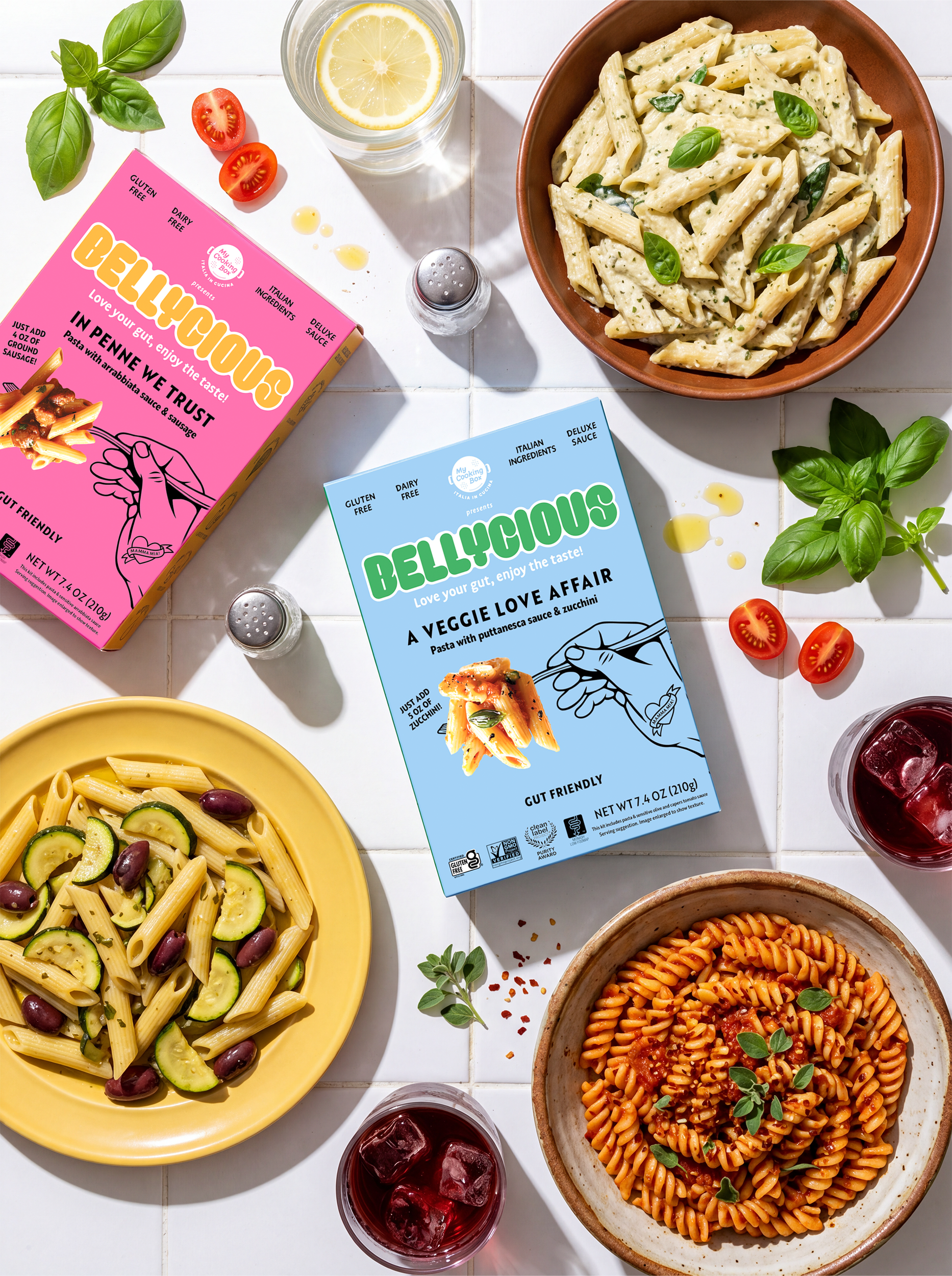 Bellycious pasta meal kit food product ecommerce design designer Amazon Walmart lifestyle AI product retouch pop art