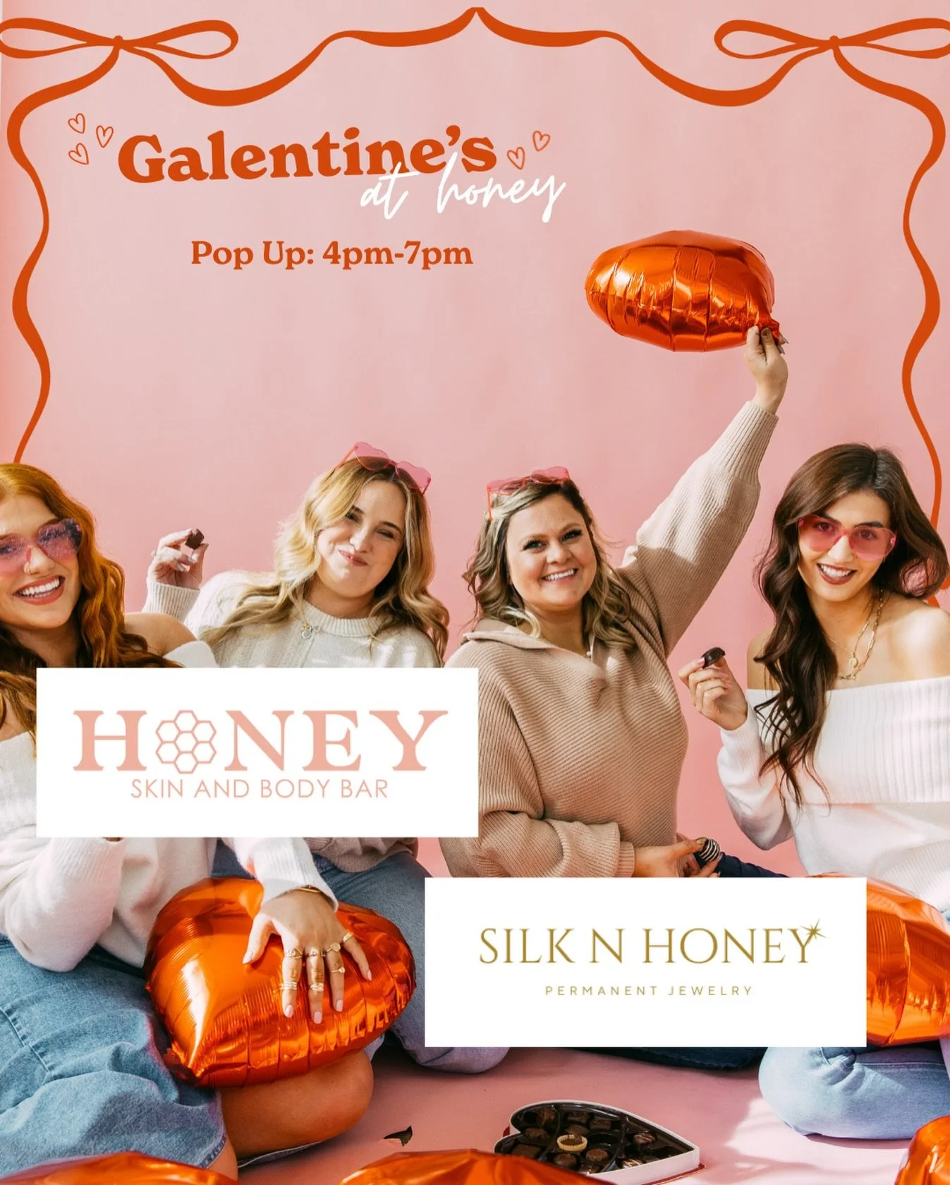 💘✨ Galentine&rsquo;s at Honey ✨💘 Grab your gals and join us Galentine&rsquo;s Day- Feb 13th| 4&ndash;7pm for bubbly, sweet snacks, glowing spray tans, and permanent jewelry by @snhlinked 🥂 Come for the tan, stay for the memories (and the matching 