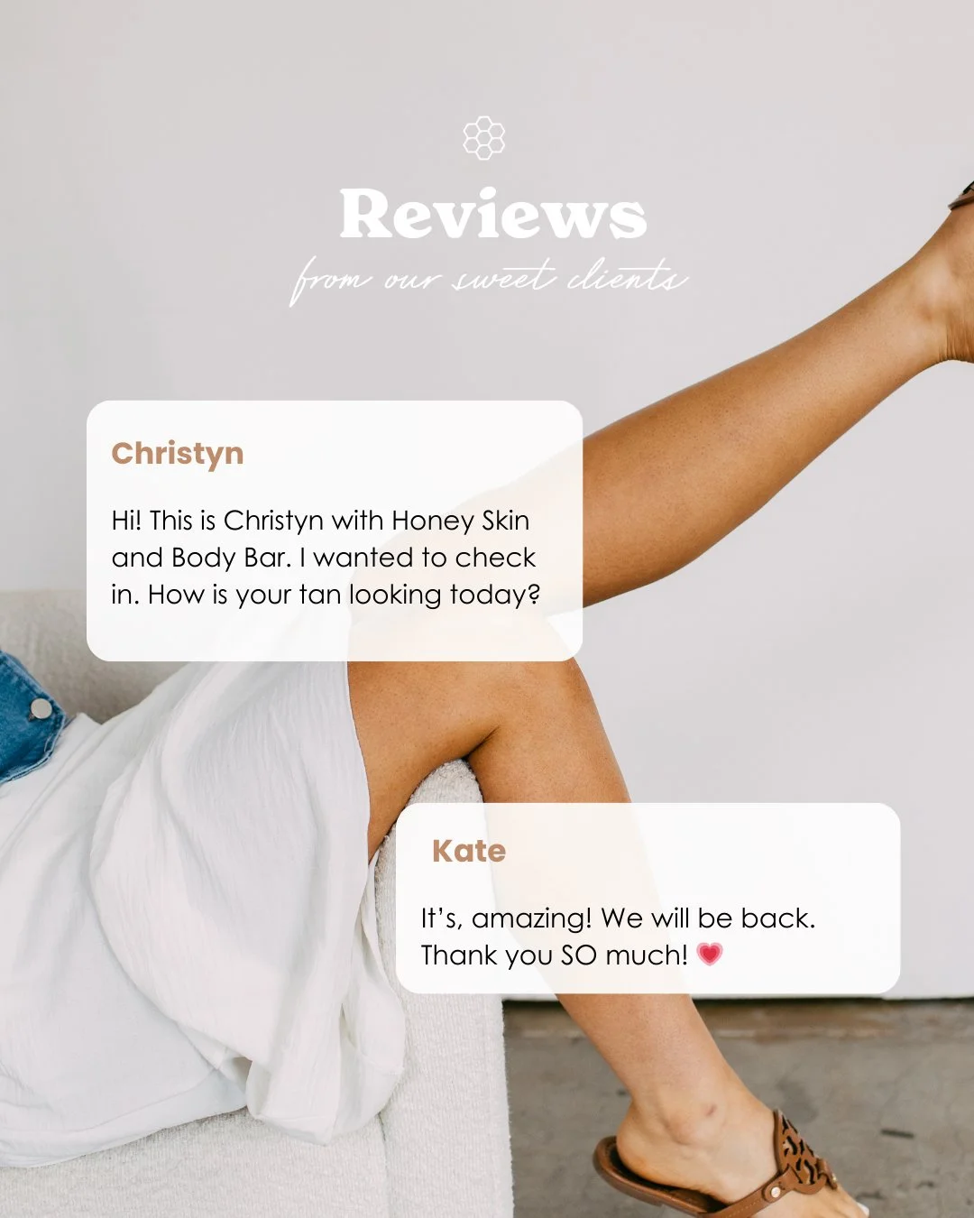 So grateful for these kind words! We truly love taking care of our clients and are so thankful for the trust you place in our team. We can&rsquo;t wait to see you again soon Kate! 

✨If you have never tried our spray tans then you should definitely g