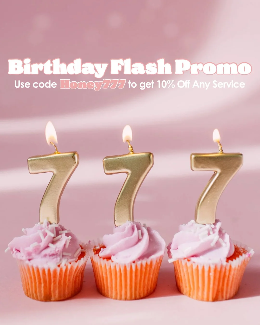 FLASH PROMO ALERT! Take 10% OFF ANY service with code Honey777 💛

Today is Honey&rsquo;s 7th Birthday and something lucky just hit for our birthday month ✨🎰

Waxes, spray tans, brows, lashes, whatever service you&rsquo;ve been thinking about bookin