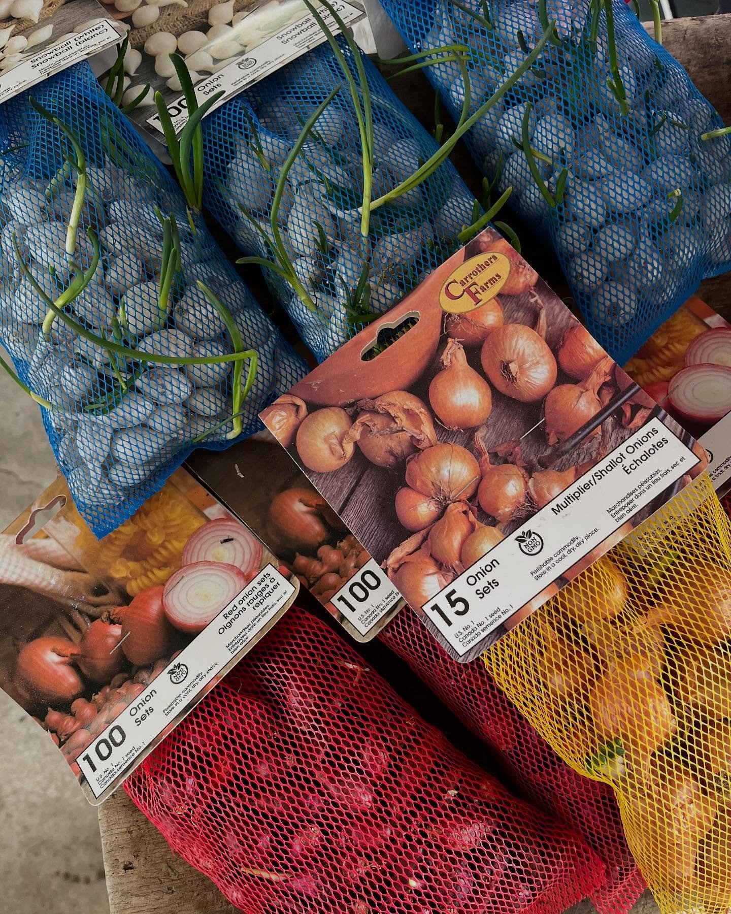 Onion sets & Potatoes are on sale! Onion sets are $2.99 each and potatoes are $7.99 for a 5lb bag