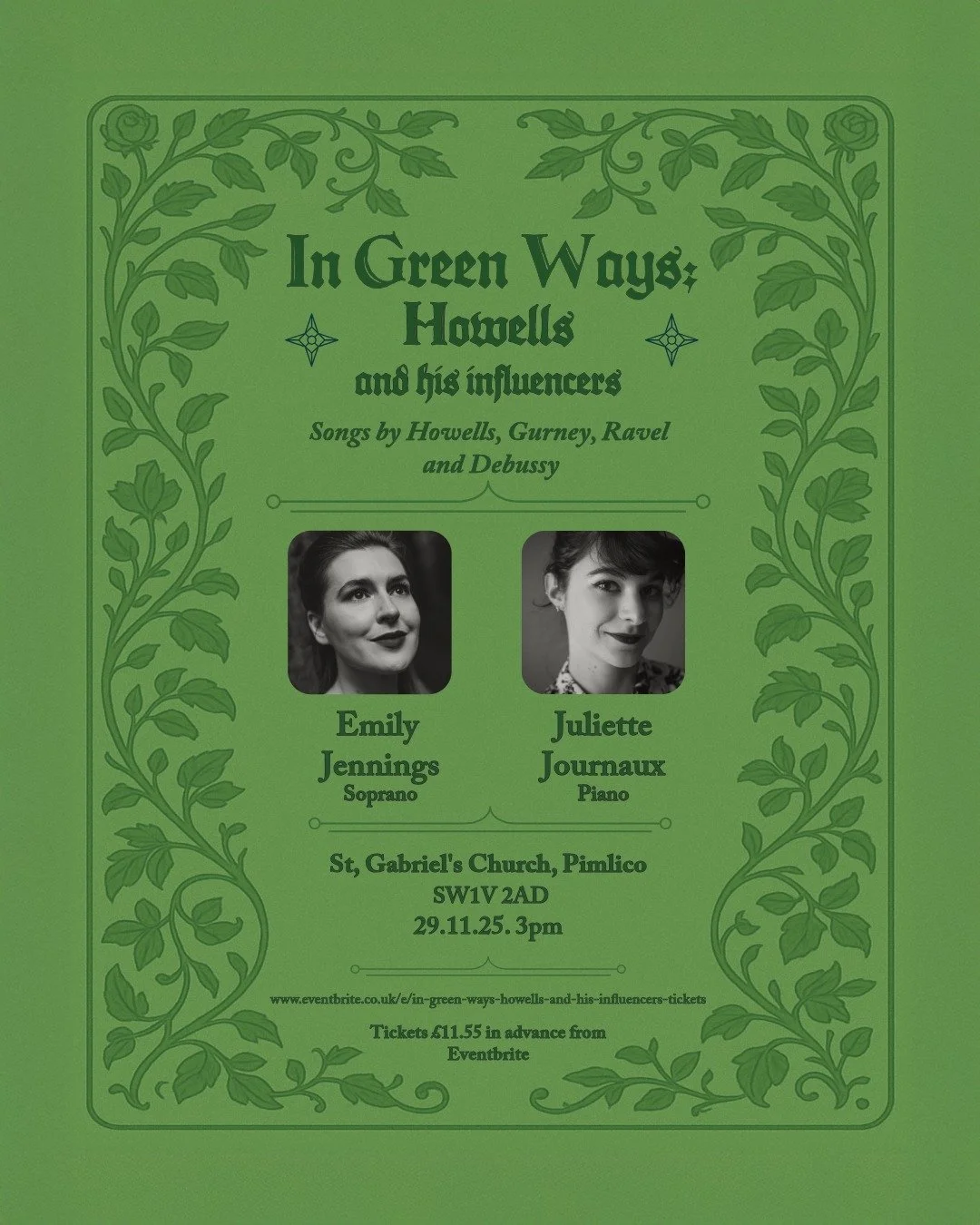 ‘In Green Ways; Howells and his influencers’ - a song recital by Emily Jennings (Soprano) and Juliette Journaux (Piano)