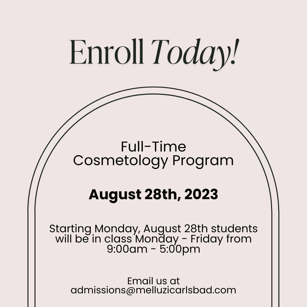 Our next Full-Time Cosmetology Program begins in August! 🙌⁠
⁠
The full-time schedule is the quickest option to be on your way to working as a Licensed Cosmetologist. If you start in August, you can expect to be testing for your license by September 