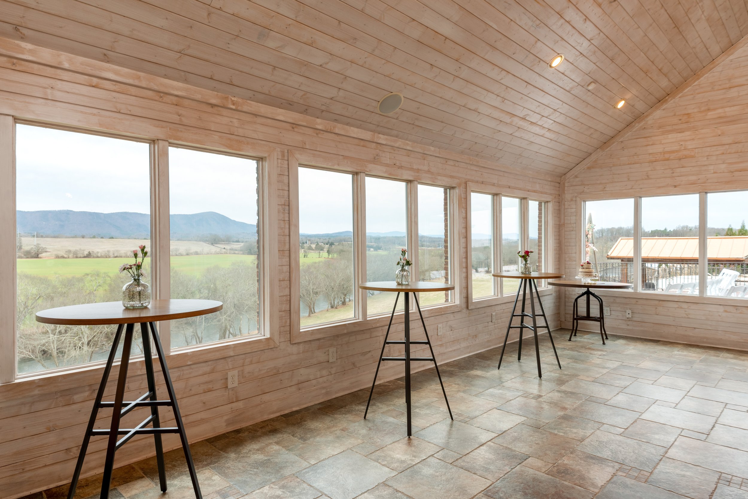 Reception Space at the Ridgeview Terrace has large windows overlooking the Eastern Tennessee mountains.