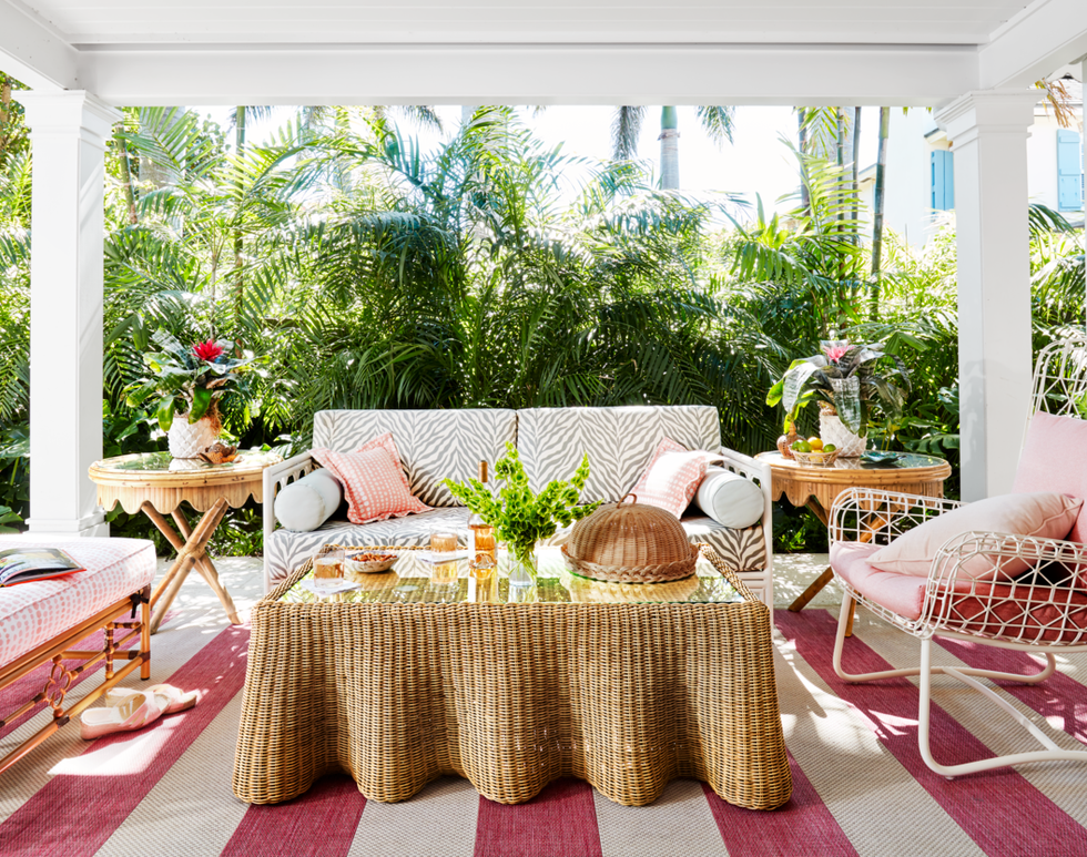 The Glam Pad#Caroline rafferty palm beach chic rattan celerie kemble patio furniture pink