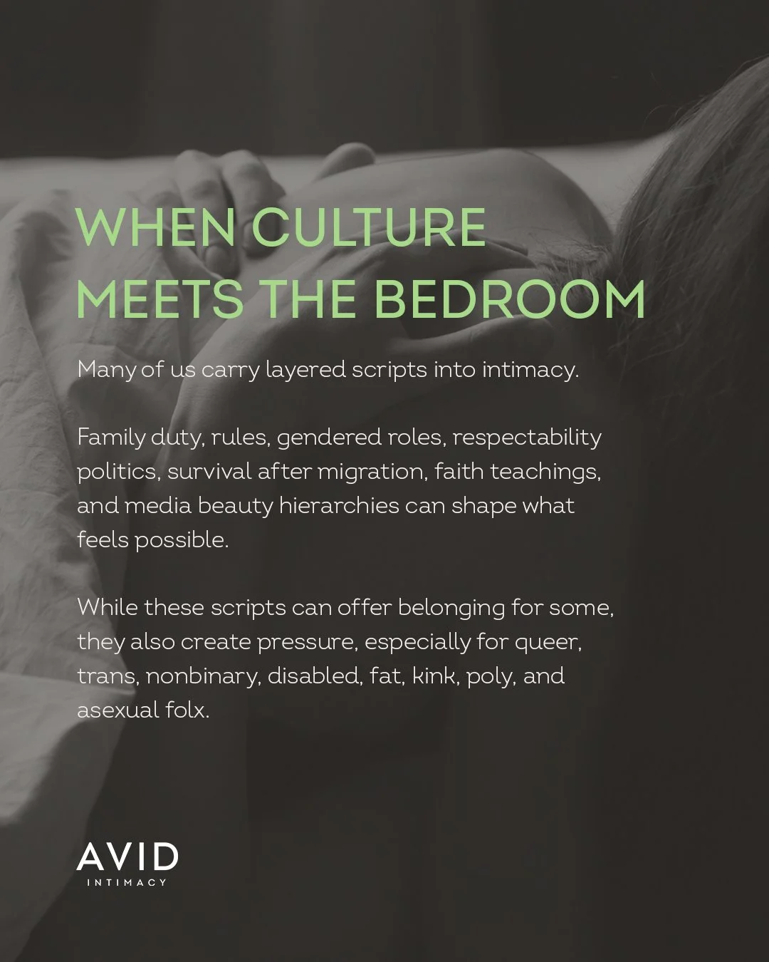 Intimacy doesn&rsquo;t happen in a vacuum.
It unfolds inside the rules, expectations, and survival strategies we learned early on&mdash;and the systems we&rsquo;re still navigating.

Most people bring inherited scripts into the bedroom about gender, 