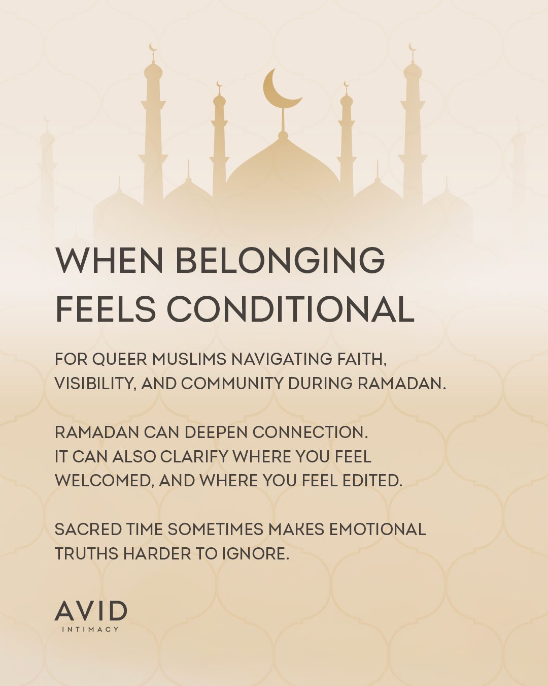 Ramadan can heighten both connection and awareness. For some queer Muslims, that includes noticing which spaces feel steady and which feel conditional. This is not a crisis of faith or identity. It is often your nervous system recognizing where safet