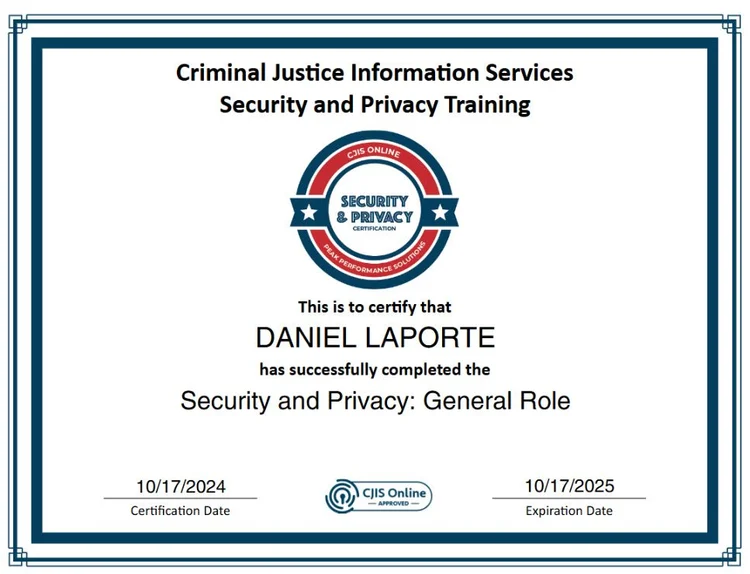 CJIS training — Dan LaPorte