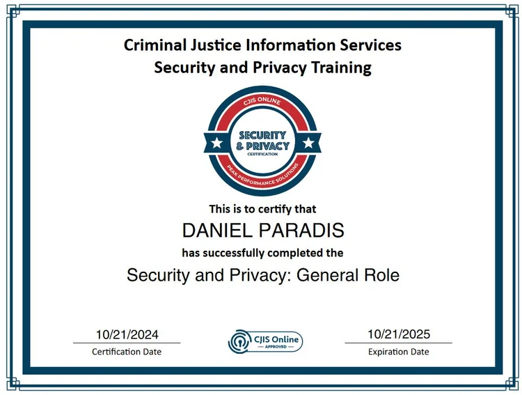 CJIS training — Dan Paradis