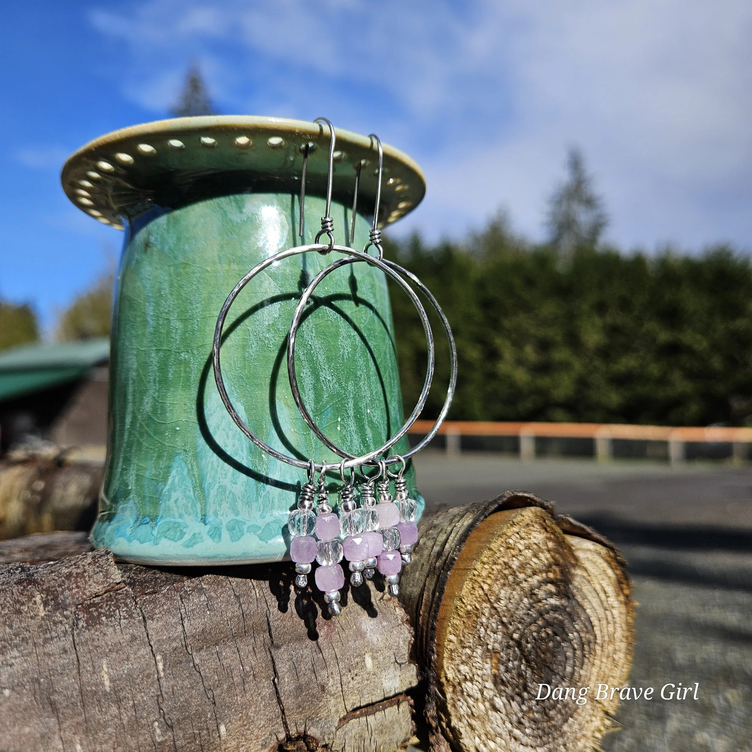kunzite and crystal hoops