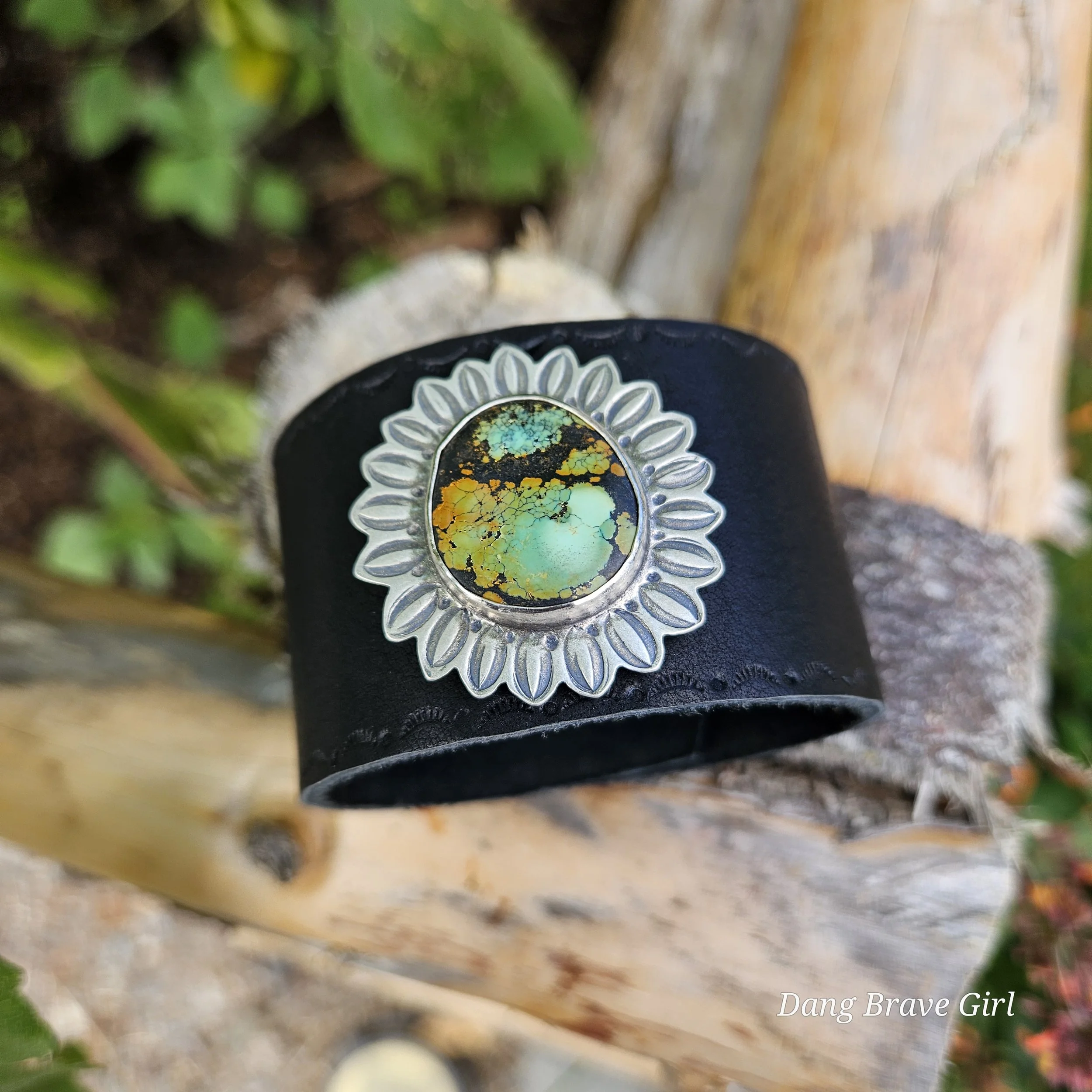 turquoise leather cuff