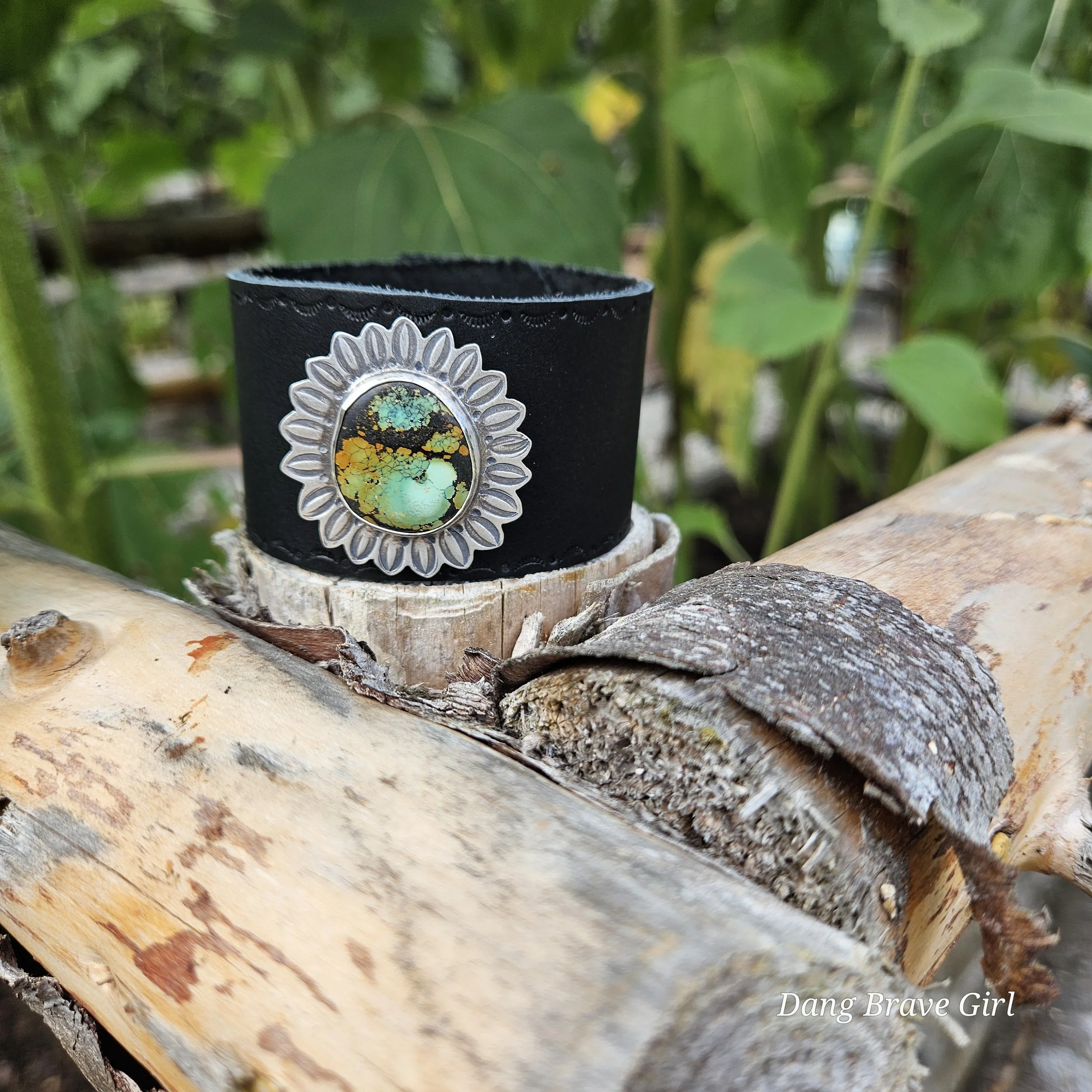sunflower leather cuff