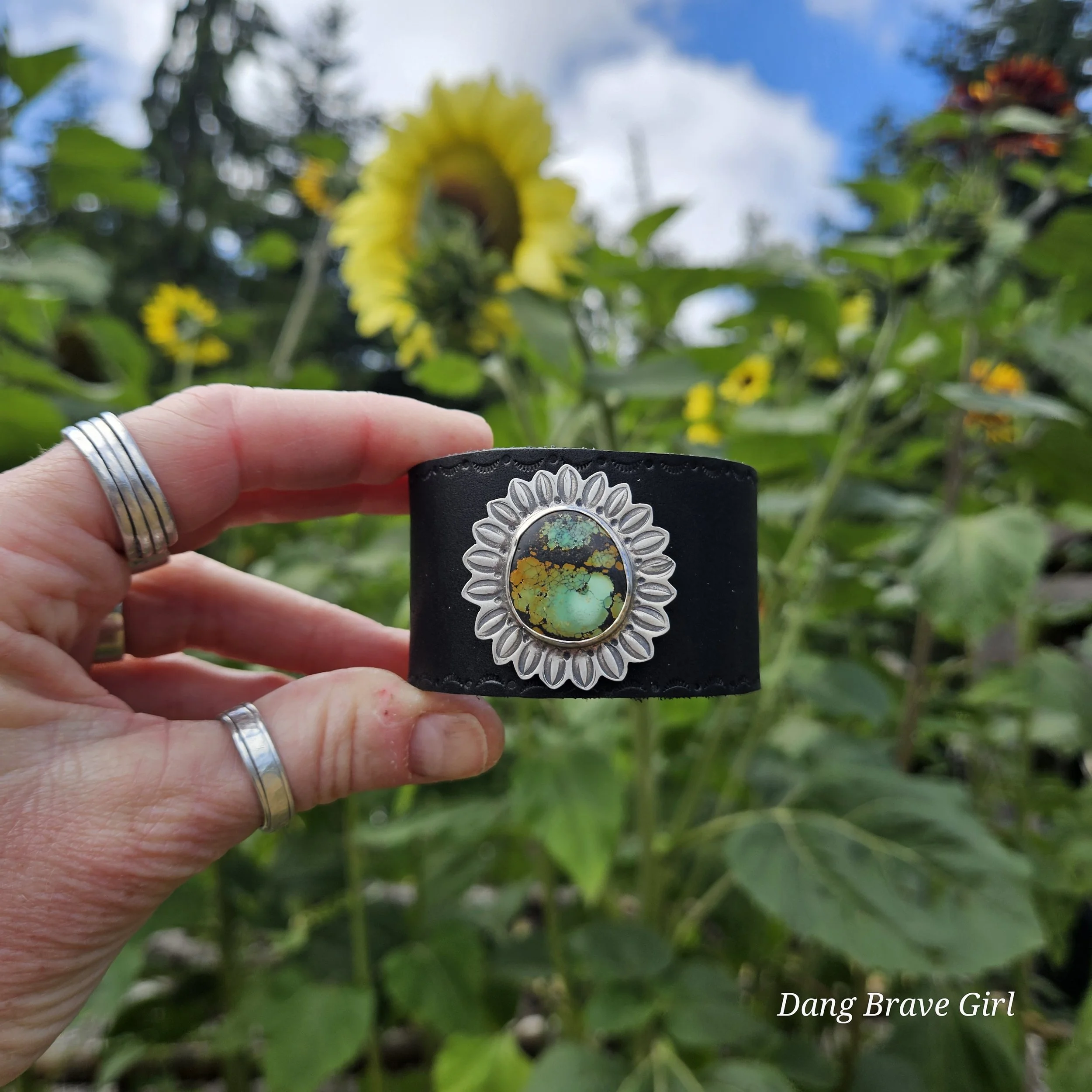 sunflower leather cuff