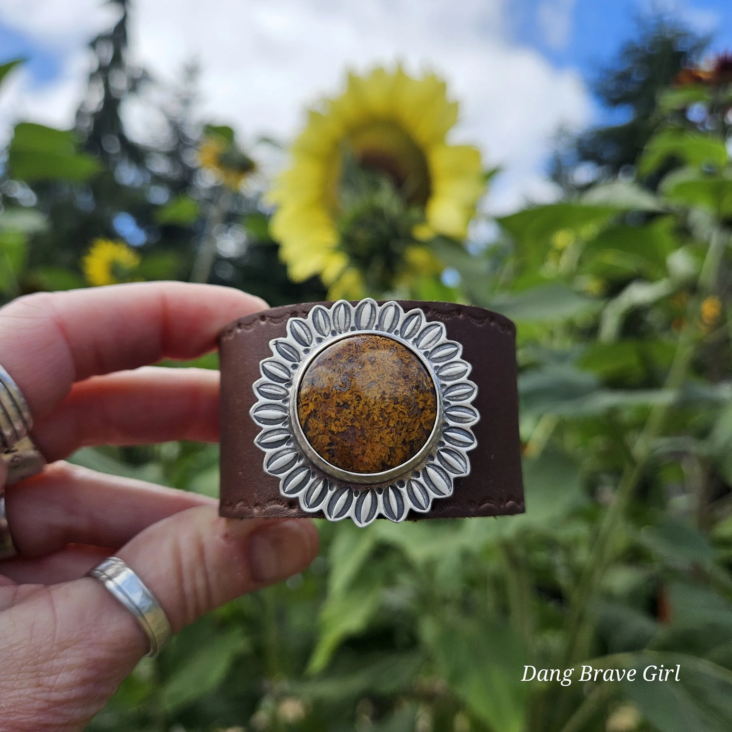 moss agate leather cuff