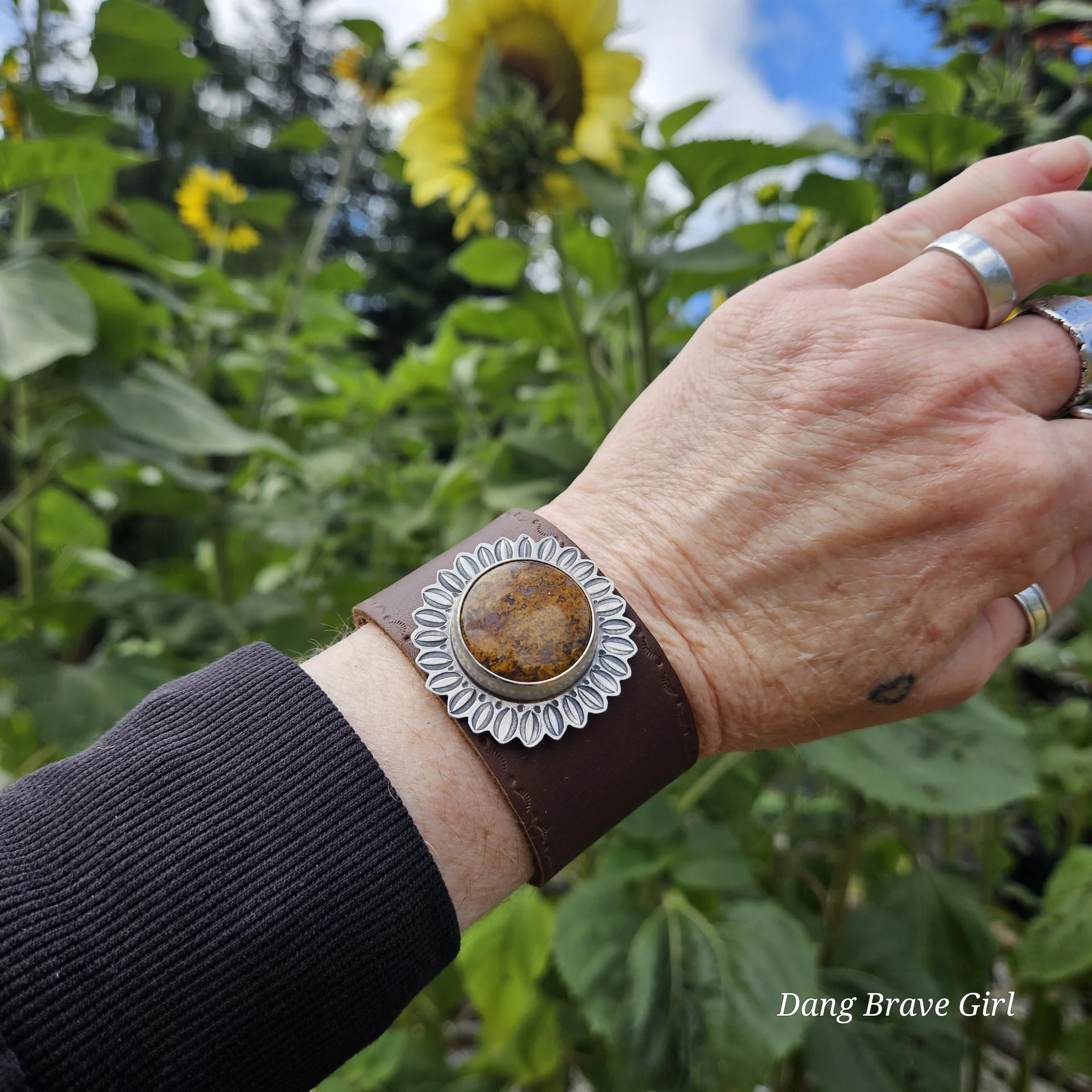 sunflower leather cuff