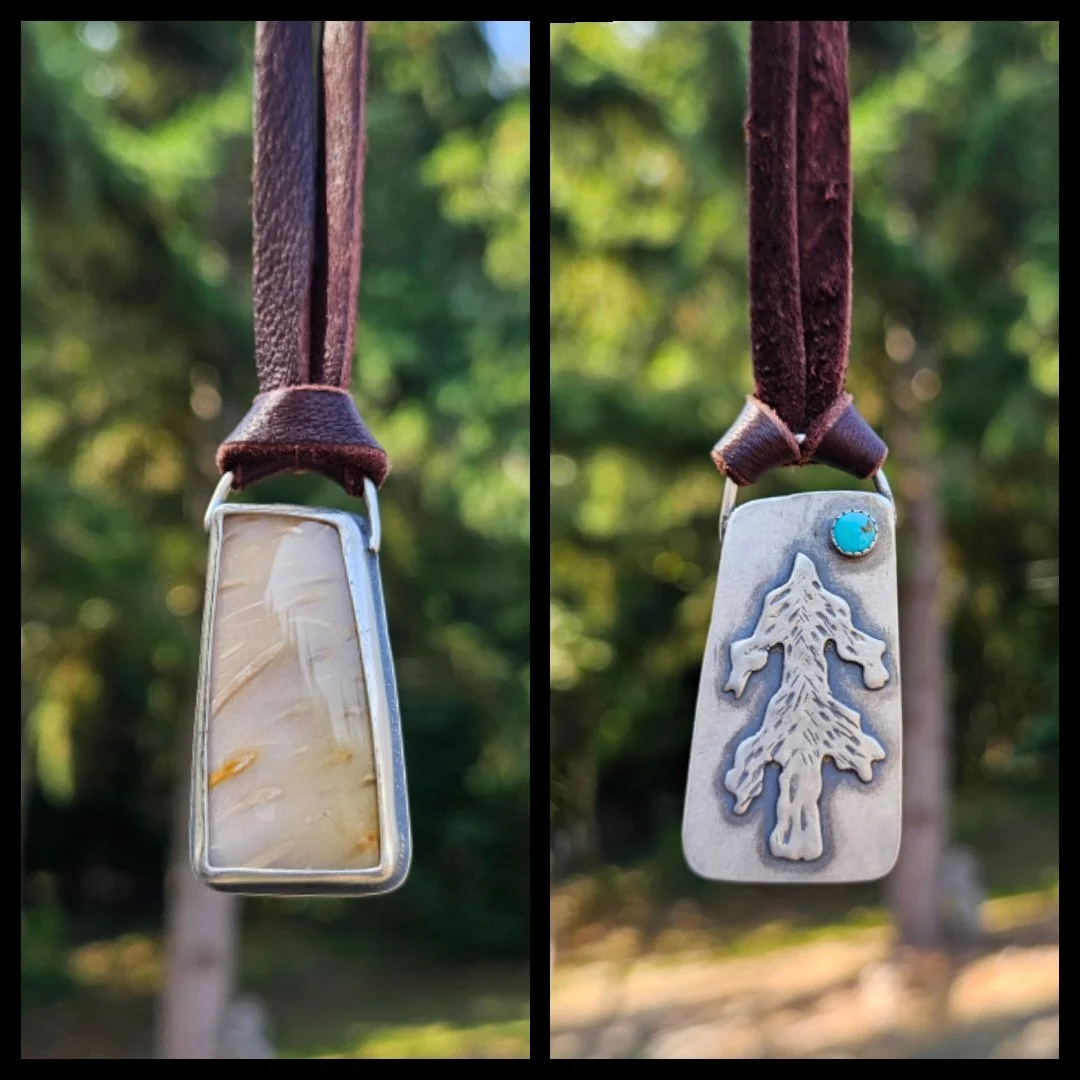 petrified wood reversible pendant