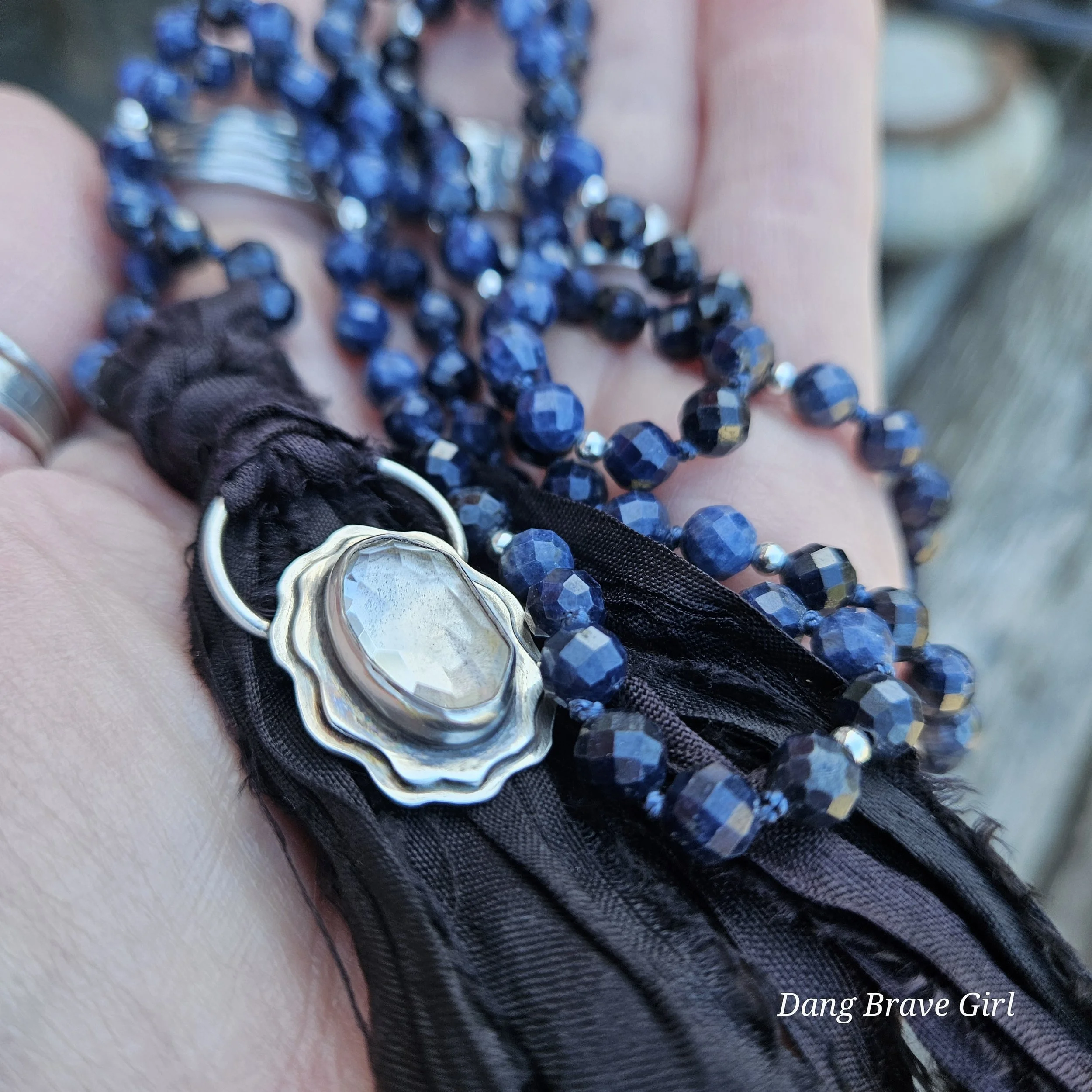 blue sapphire and crystal mala