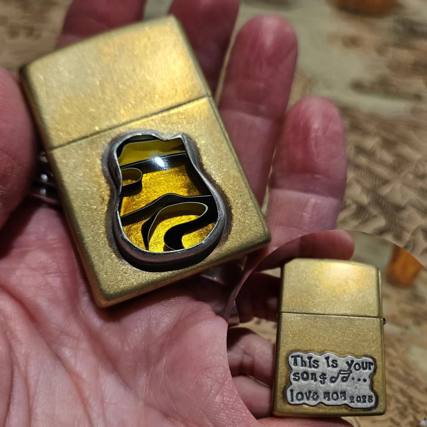 For my son 🧡....
This is your song, sing it loud 🎶.

This one of a kind zippo features a custom made cabochon from Jill @desert.creek.rocks and I just might have an extra one (in a different color), available as made-to-order. 

Customs are current