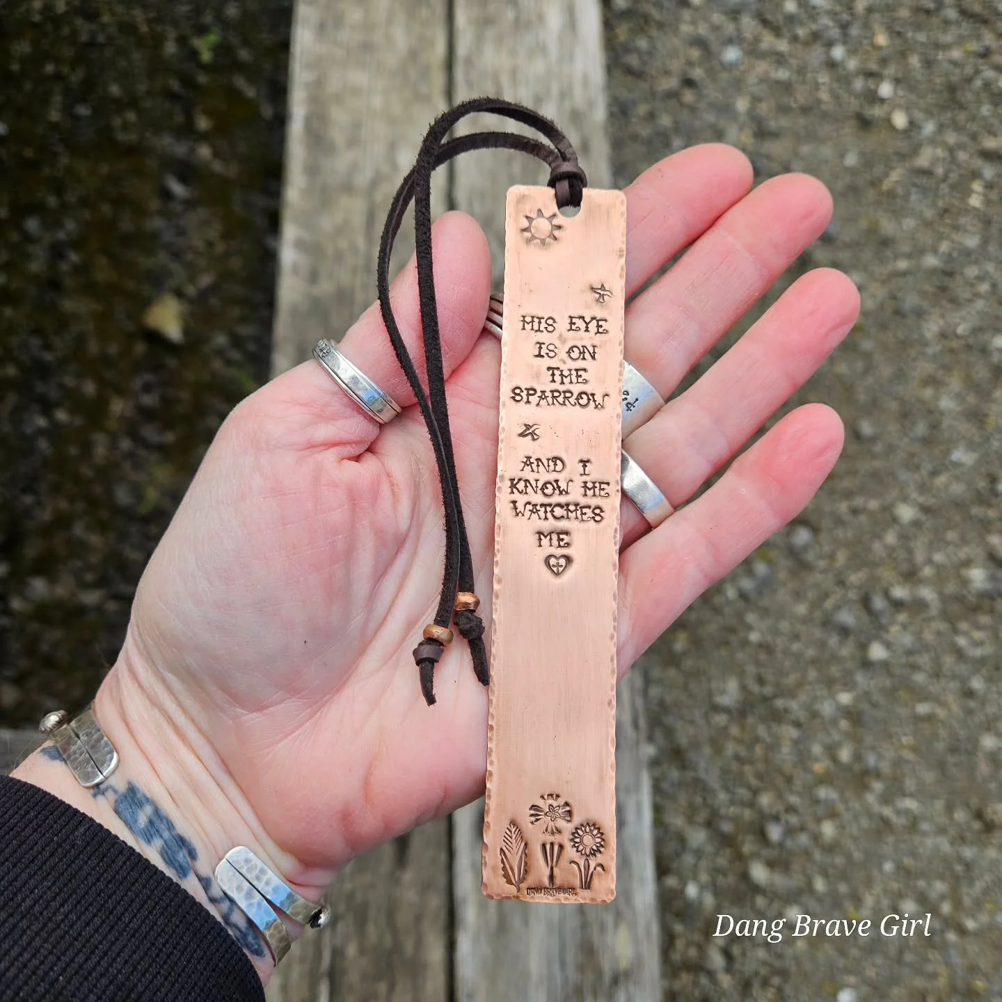 I love making these copper bookmarks and yet I let a couple years go by without creating them....
Hand stamped with sweet (and occasionally funny) sentiments of love for Mom. Finished with leather and copper beads, these will be in Thursdays batch of
